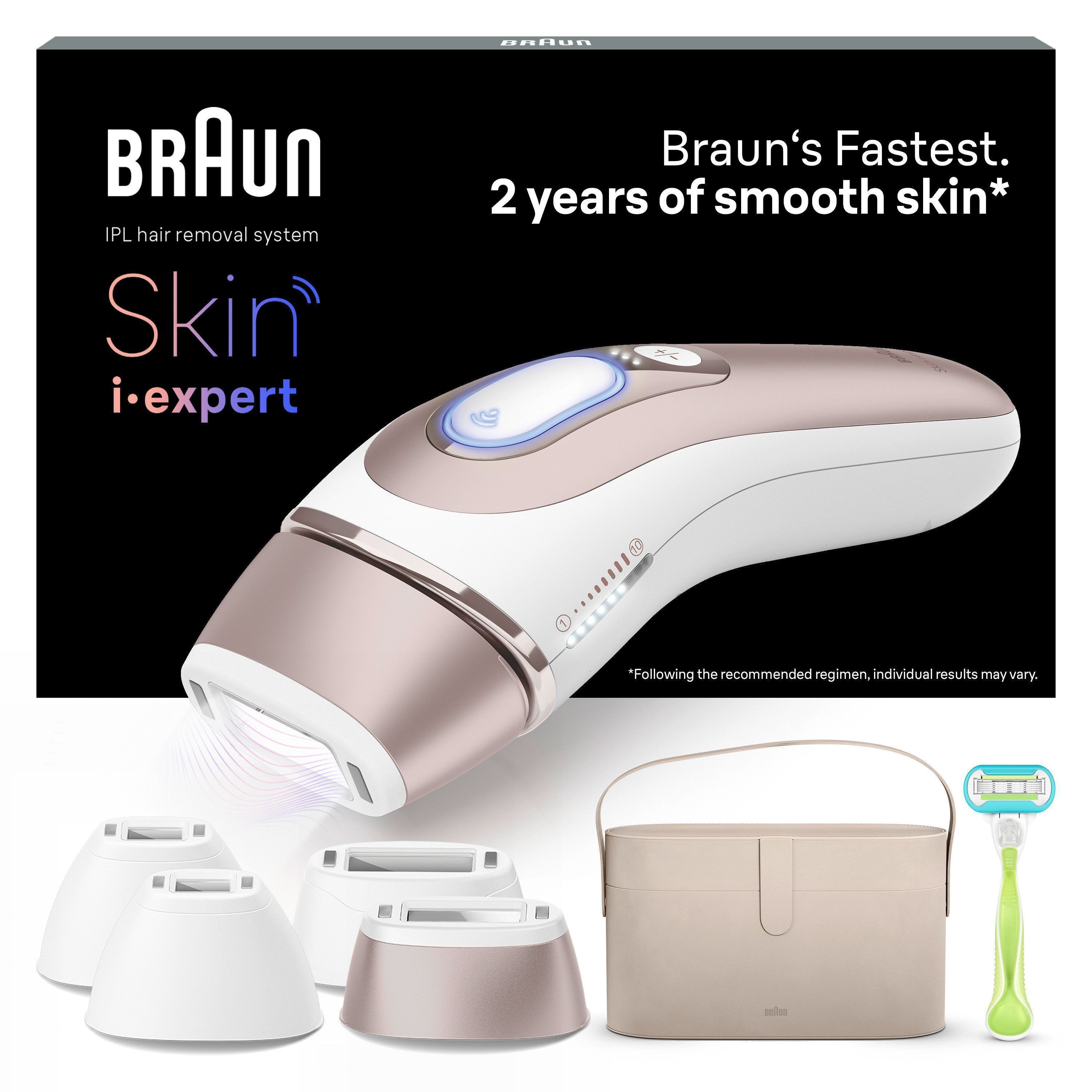Braun IPL-ontharingsapparaat Smart Skin i·expert PL7387 4 opzetstukken voor gezicht & lichaam, venus scheerapparaat & opbergdoos