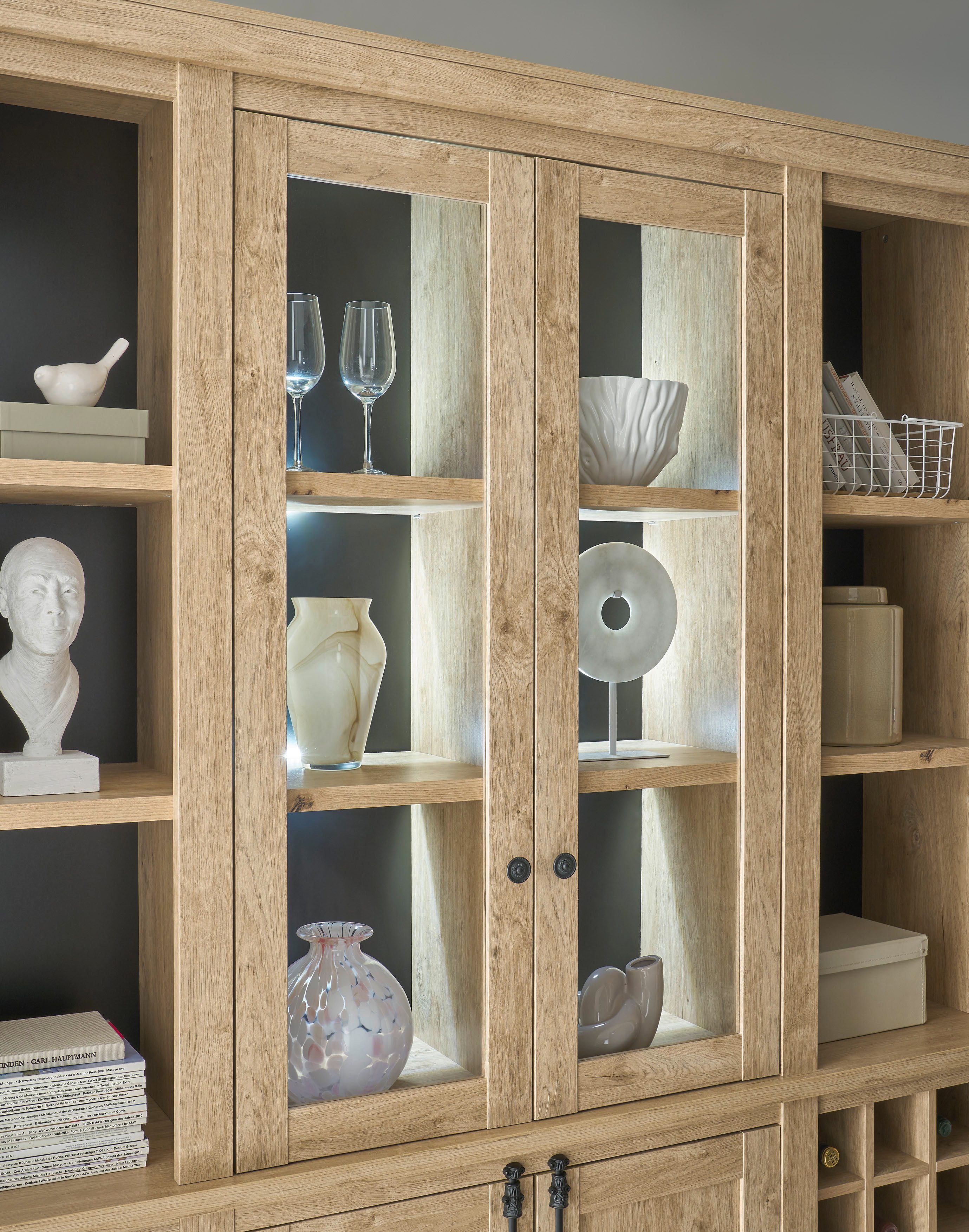 Home affaire Buffetkast Cornwall, keukenkast in landelijke stijl, dressoir, eiken decor Metalen handgrepen, 193 cm breed, veel opbergruimte, incl. flesindeling (1 stuk)