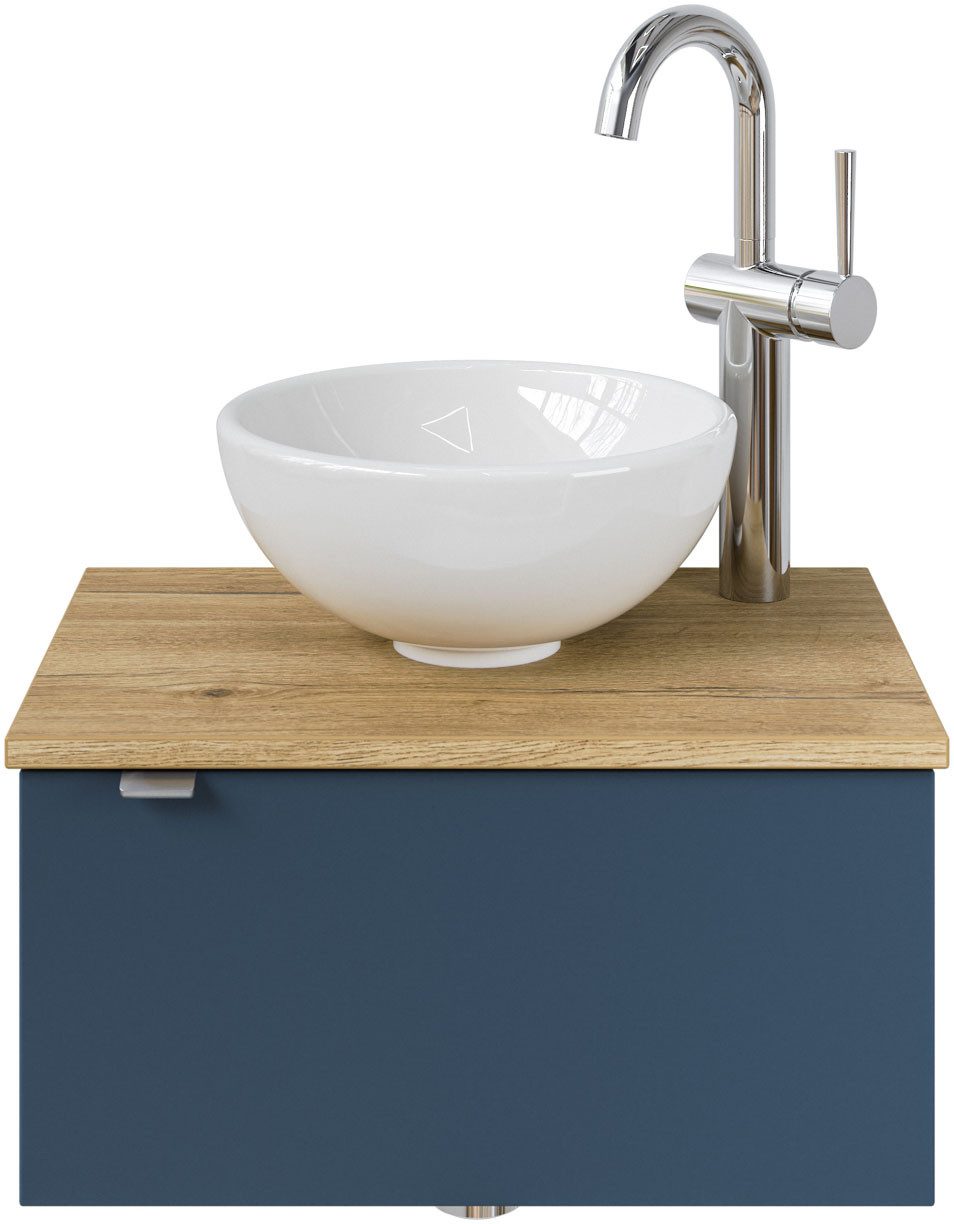 Saphir Wastafelonderkast Serie 6915 wastafel met onderkast voor gastenbadkamer, tweede toilet (3-delig) wastafelmeubels blauw