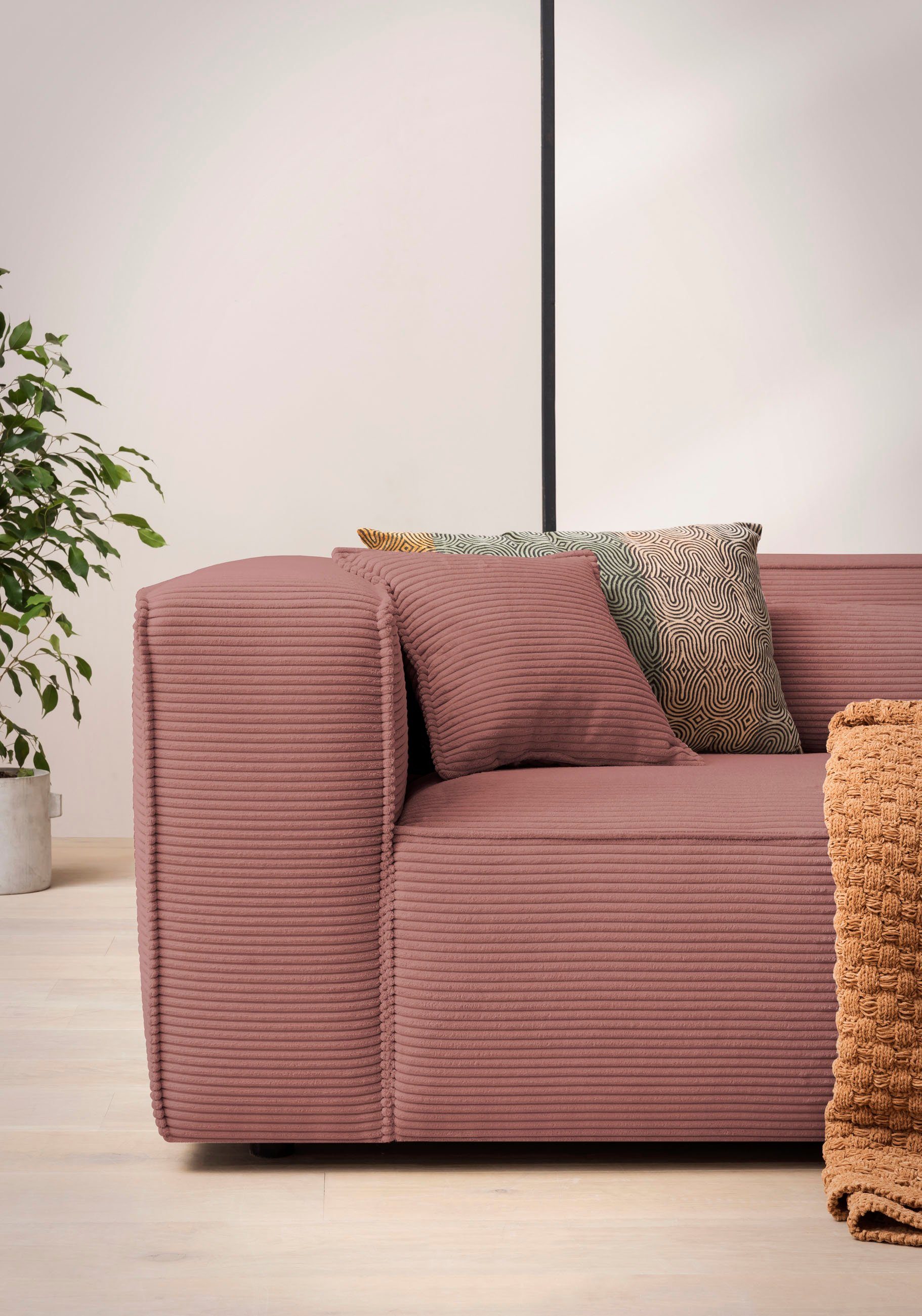 LeGer Home by Lena Gercke Hoekbank PIARA XXL, Big-Sofa, Cord, Leinenoptik o. Strukturstoff, L-Form keuze ottomaan rechts/links, zwarte voeten, extra diepe zitting