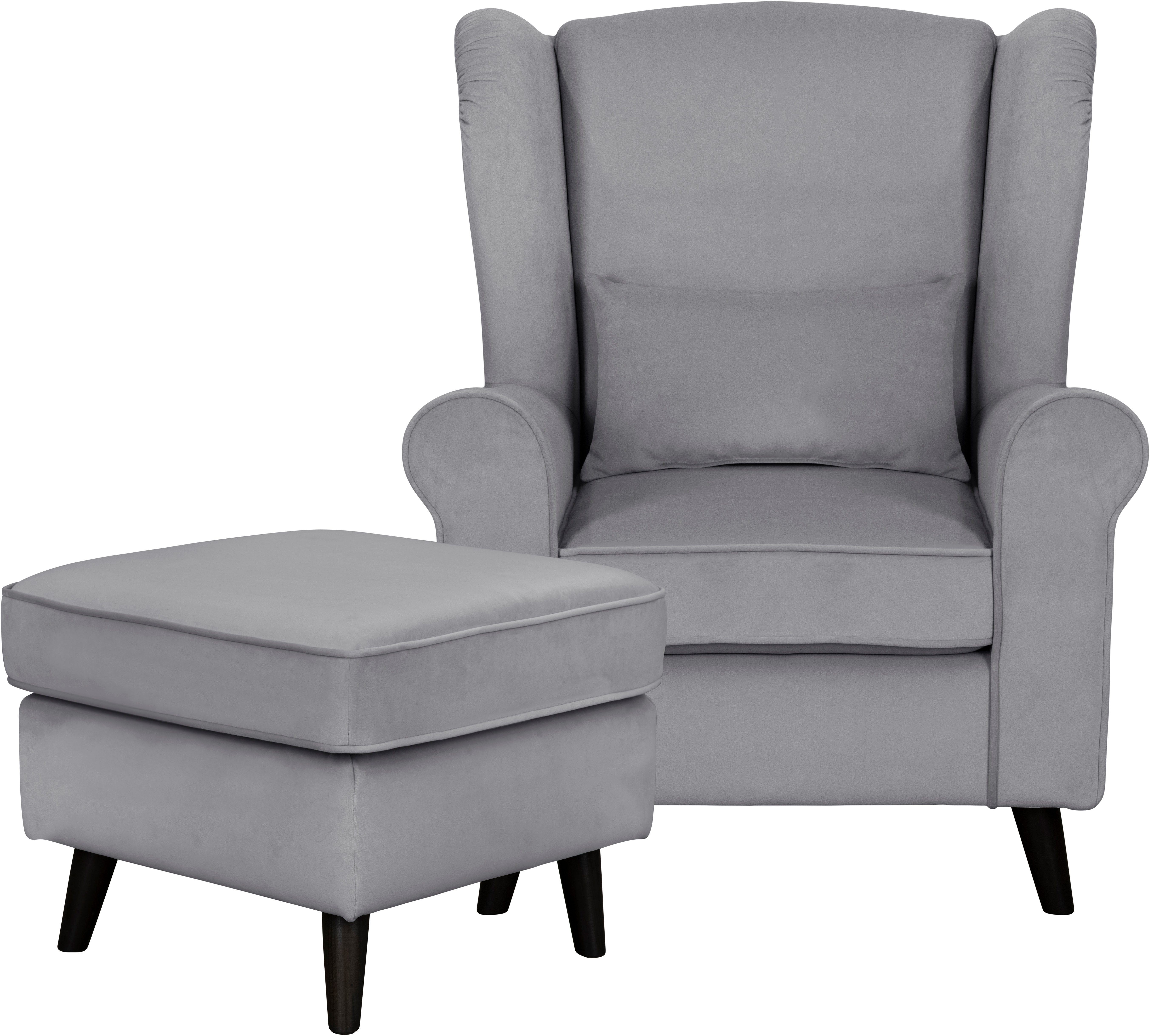 Home affaire Fauteuil Ohrensessel CHISTELLE, optioneel met poef met golfondersteuning, afmetingen: b/d/h: 81/87/99 cm