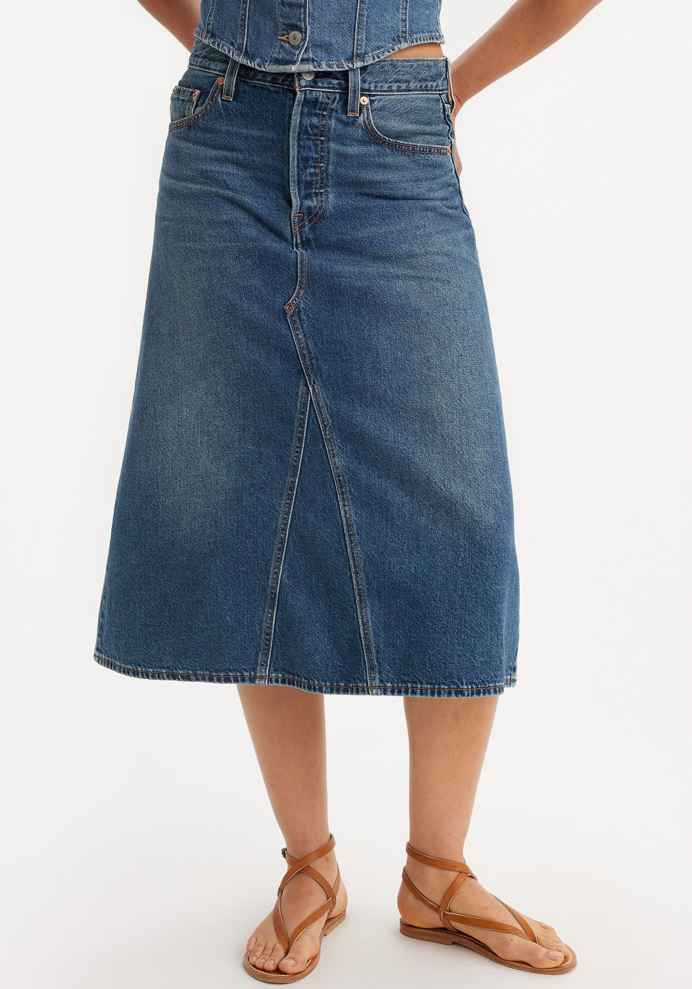 Levi's® Jeans rok HR A LINE DECON SKIRT in trendy midi-lengte met rafelige rand