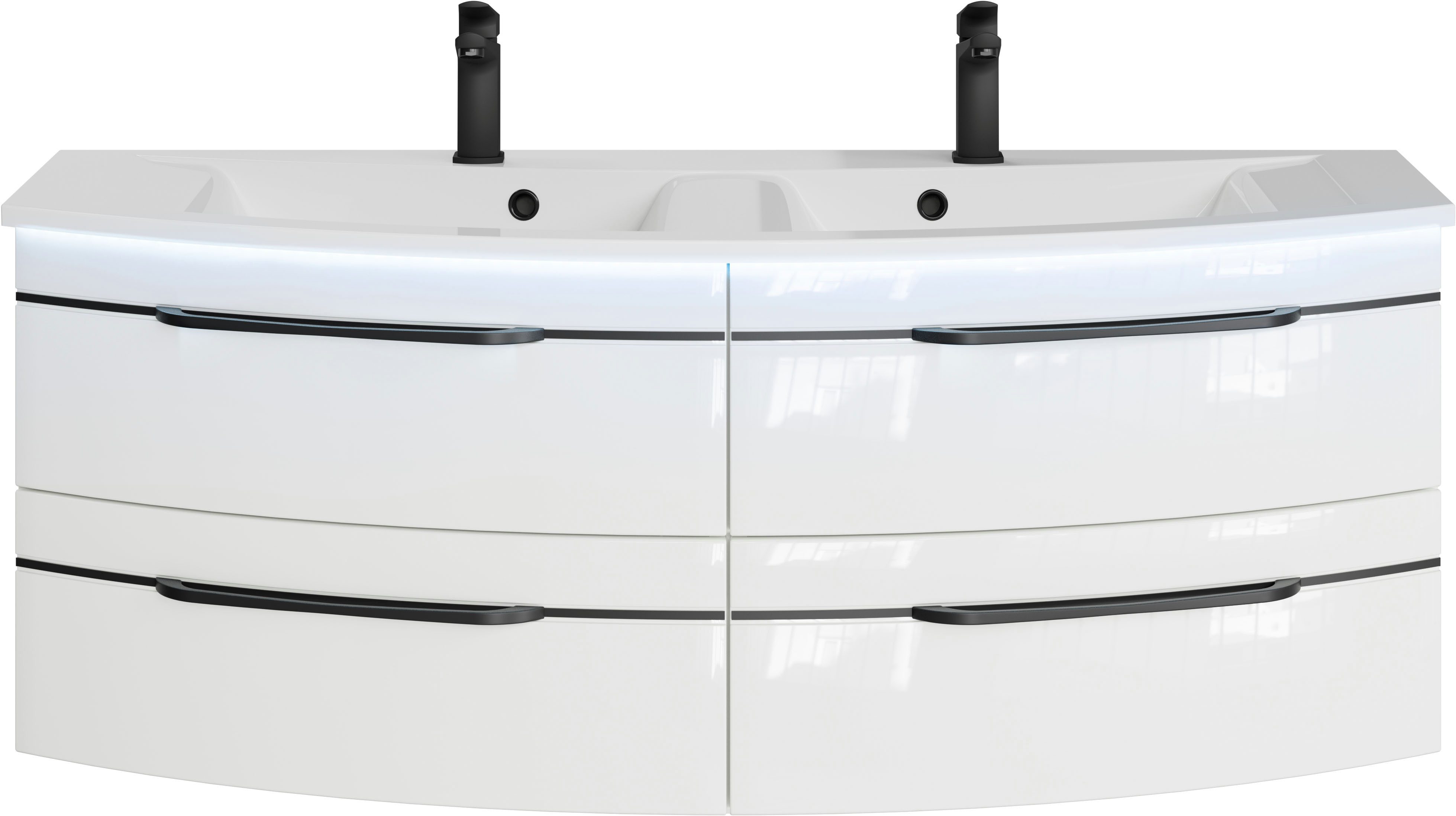 Saphir Wastafelonderkast Serie 7045 mineraalmarmeren wastafel en onderkast, 131 cm breed