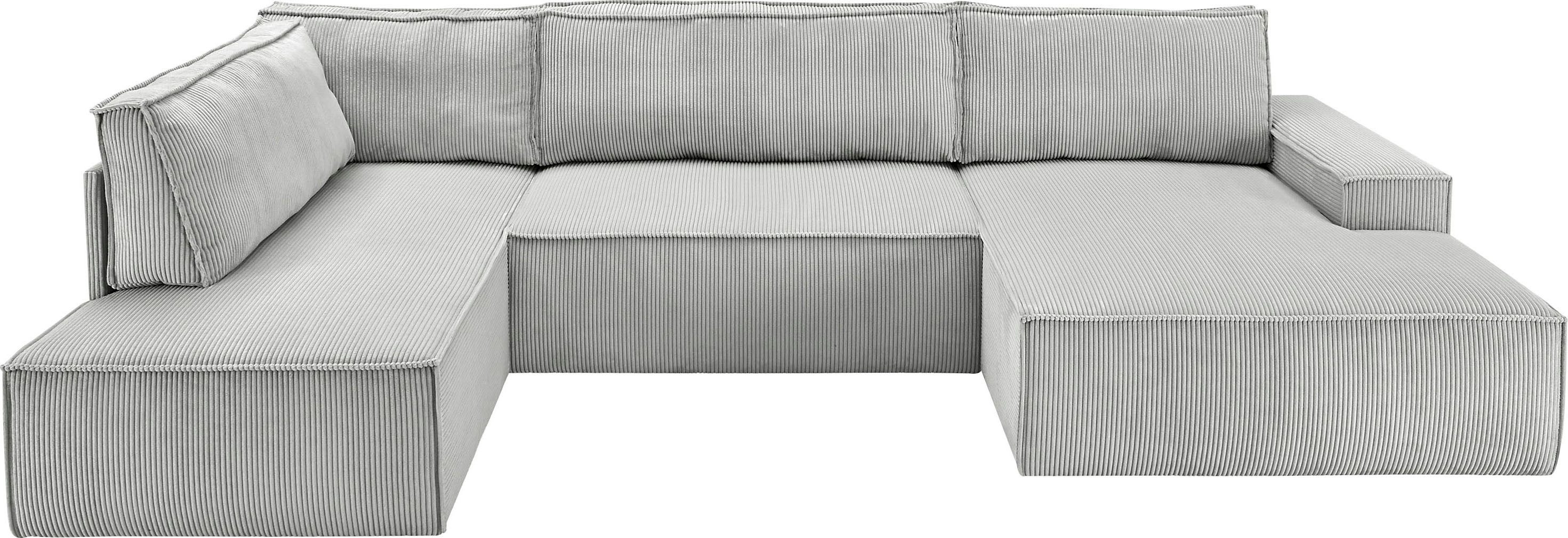 Home affaire Zithoek SHERWOOD 329 cm, U-vorm, slaapbank, Slaapfunctie met bedkist (194x139 cm), cord, vintage, fluweel