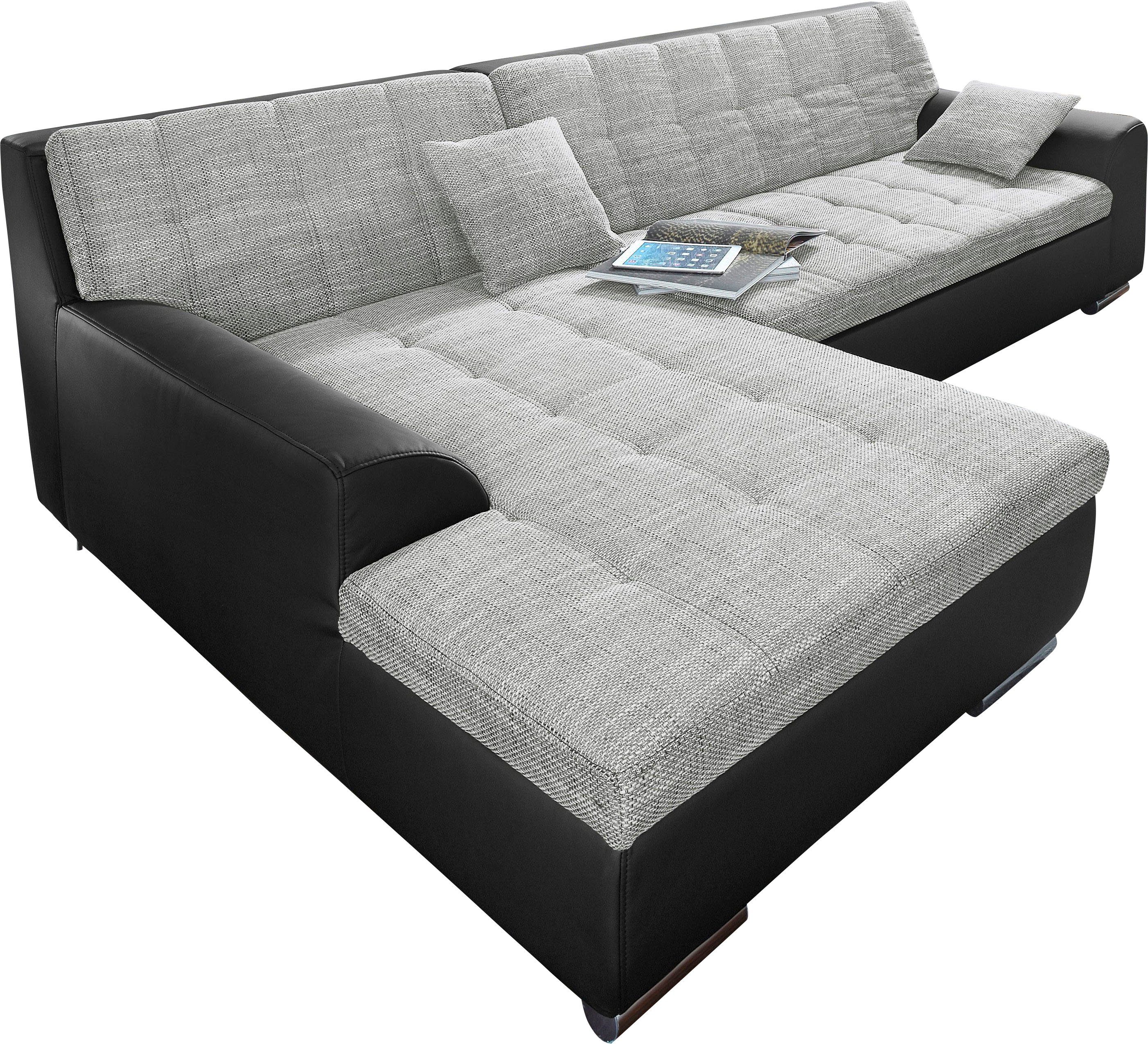 DOMO collection Hoekbank Treviso veel bekledingen, ook in cord, L-vorm, B/D/H: 267/80/83 cm optioneel met slaapbank functie, incl. sierkussens, hoogwaardig doorgestikt patroon