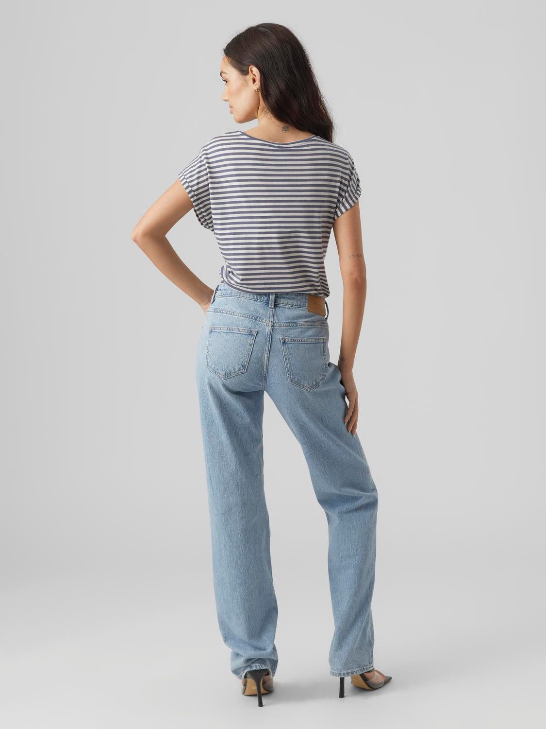 Vero Moda Shirt met ronde hals VMAVA PLAIN SS TOP STRIPE GA JRS NOOS