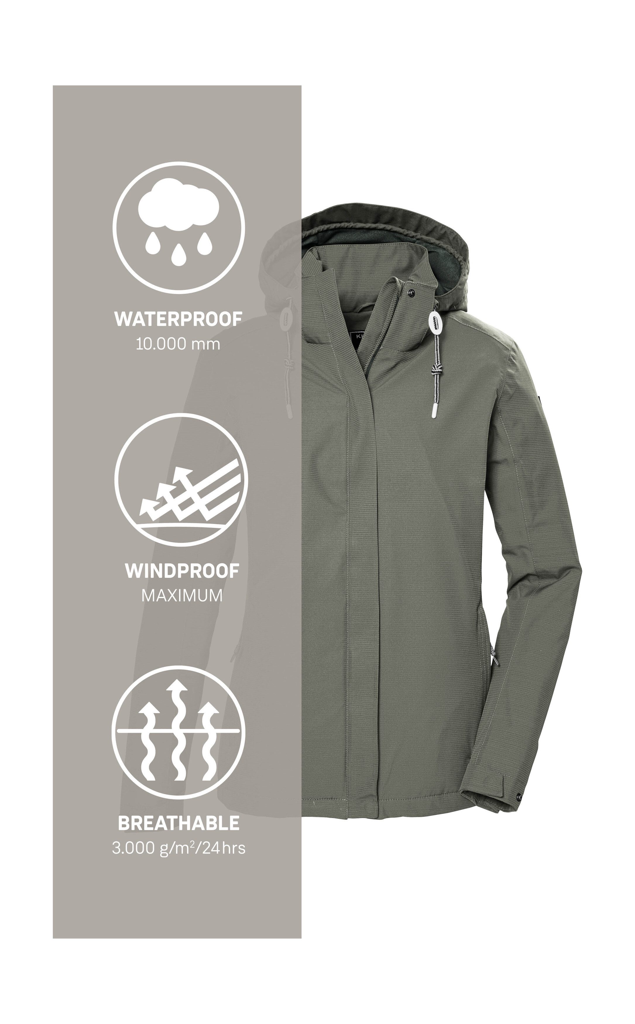 Killtec Outdoorjack KOS 61 WMN JCKT Waterdicht, ademend, afneembare capuchon, duurzame productie