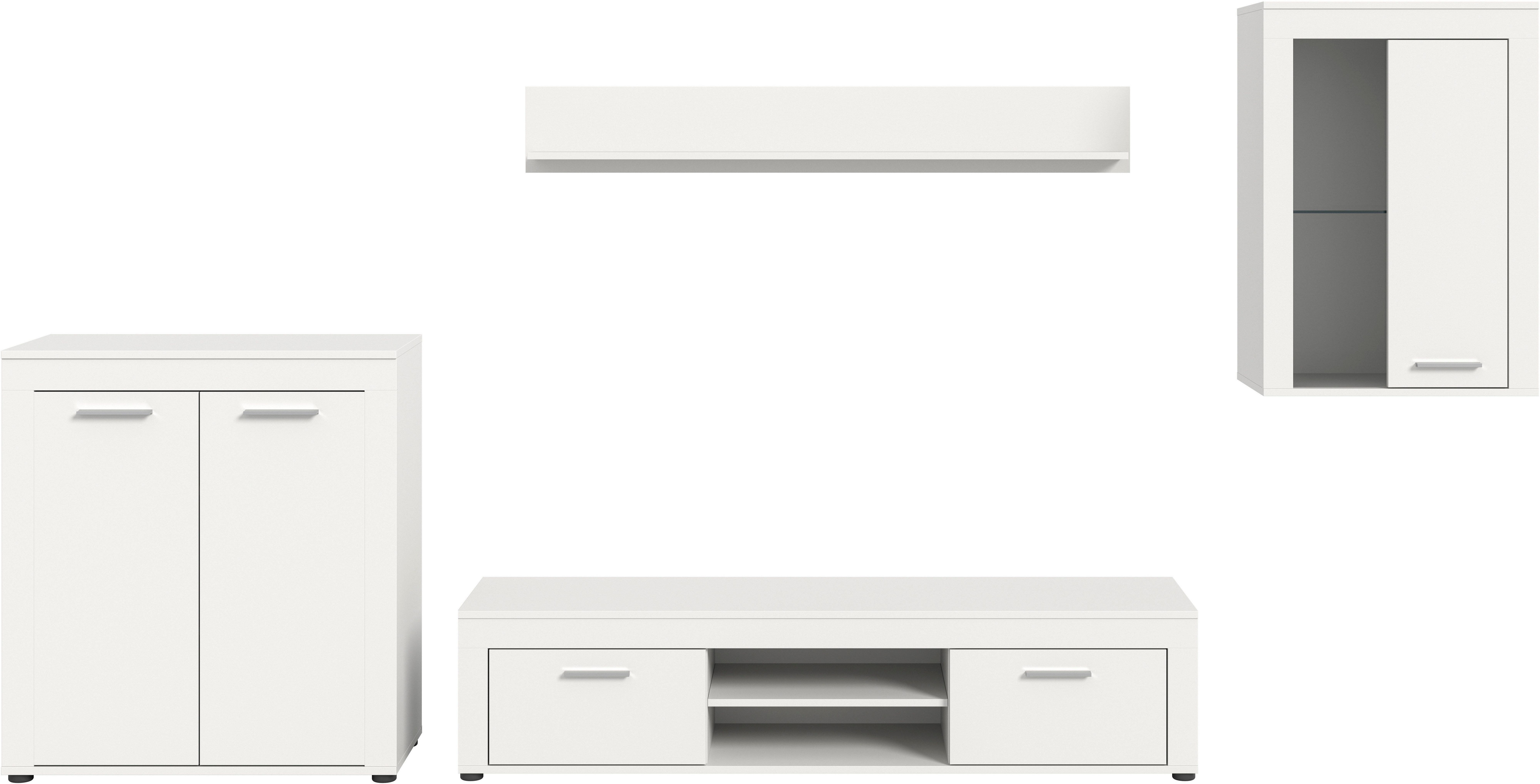 INOSIGN Wandmeubel Aosta, 4-delig, bestaande uit: highboard, lowboard, wandplank & vitrinekast (4-delig)