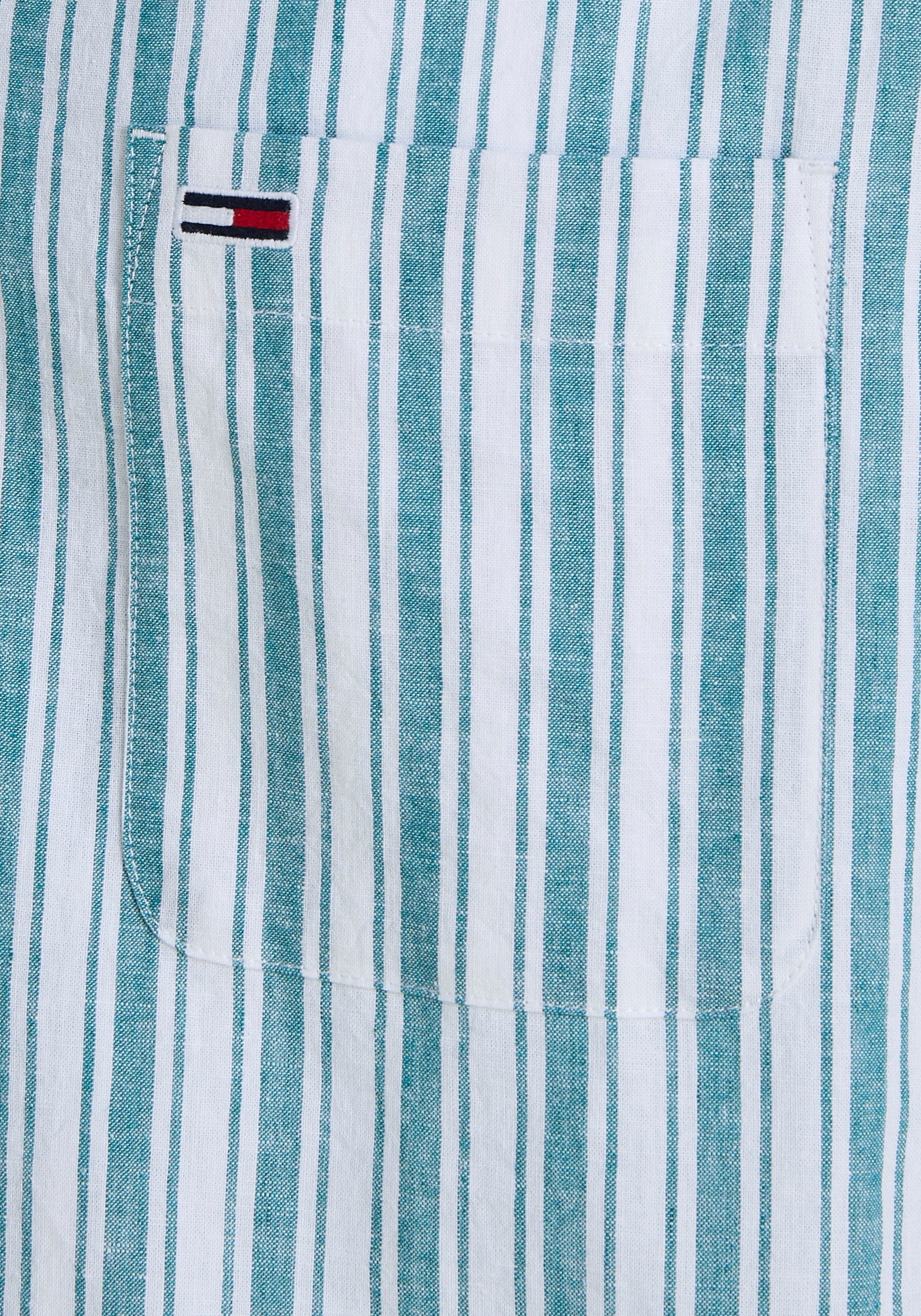 Tommy Jeans Plus Overhemd met korte mouwen TJM STRIPE LINEN SS SHIRT EXT Grote maten, modieuze lengtestrepen