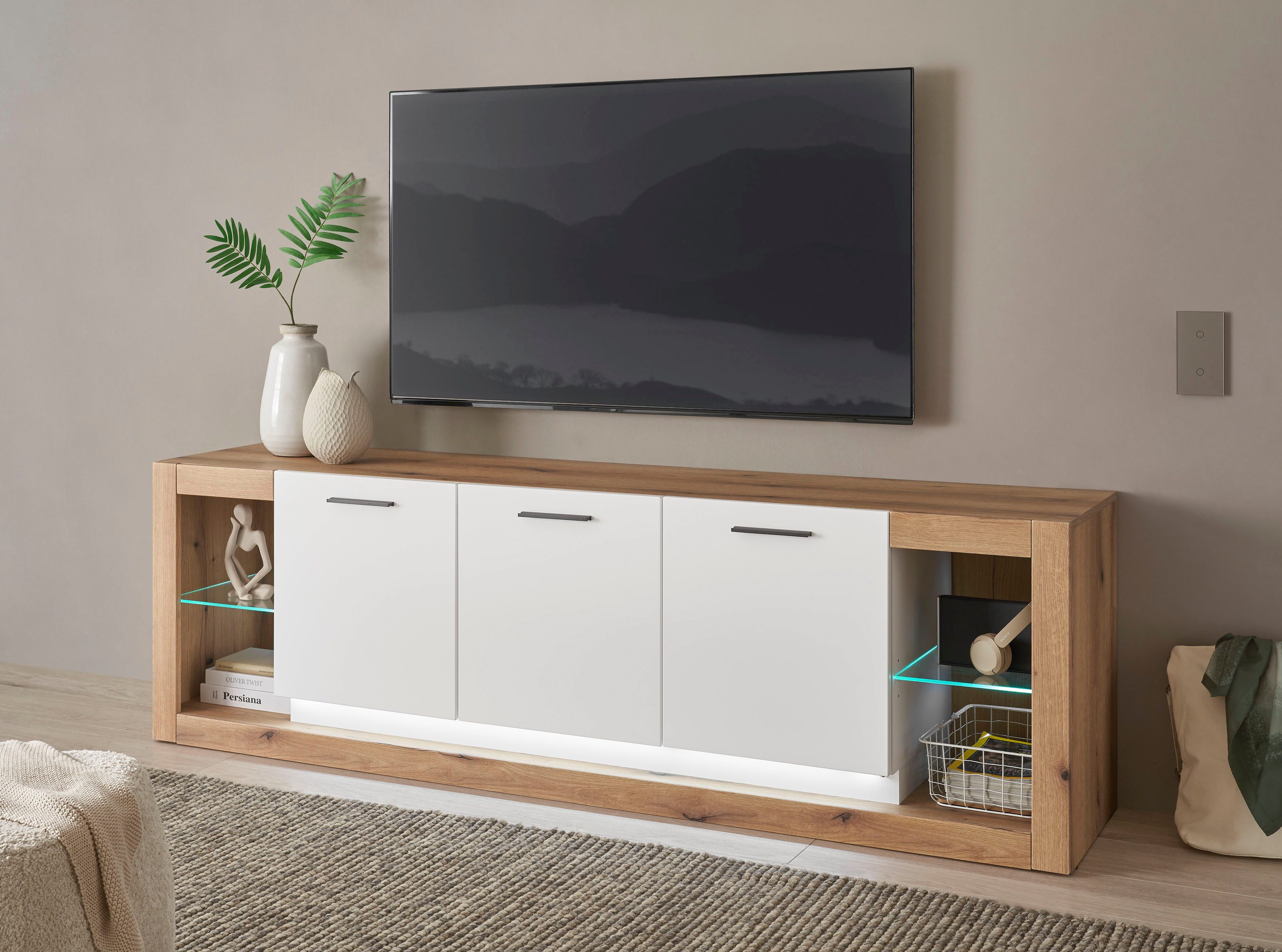 INOSIGN Wandmeubel Brixen, moderne opbouwwand, woonkamer set, eik Evoke decor met wit (set, 2-delig)