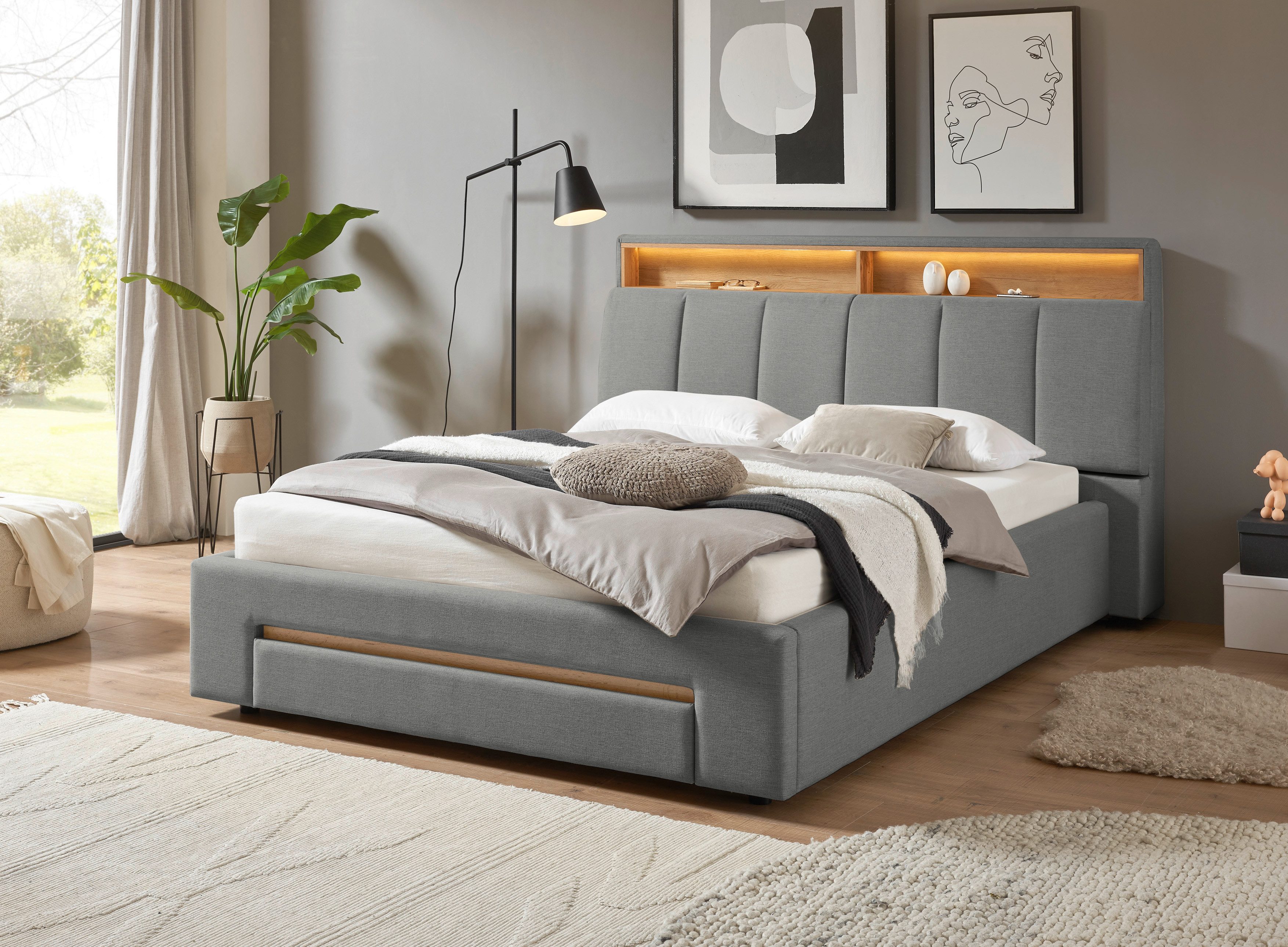 INOSIGN Gestoffeerd bed CiTY/GiRON,, gepolsterd opbergbed, met LED-verlichting Bedkisten met hondenbed of als opbergruimte, opklapbare hoofdeinden