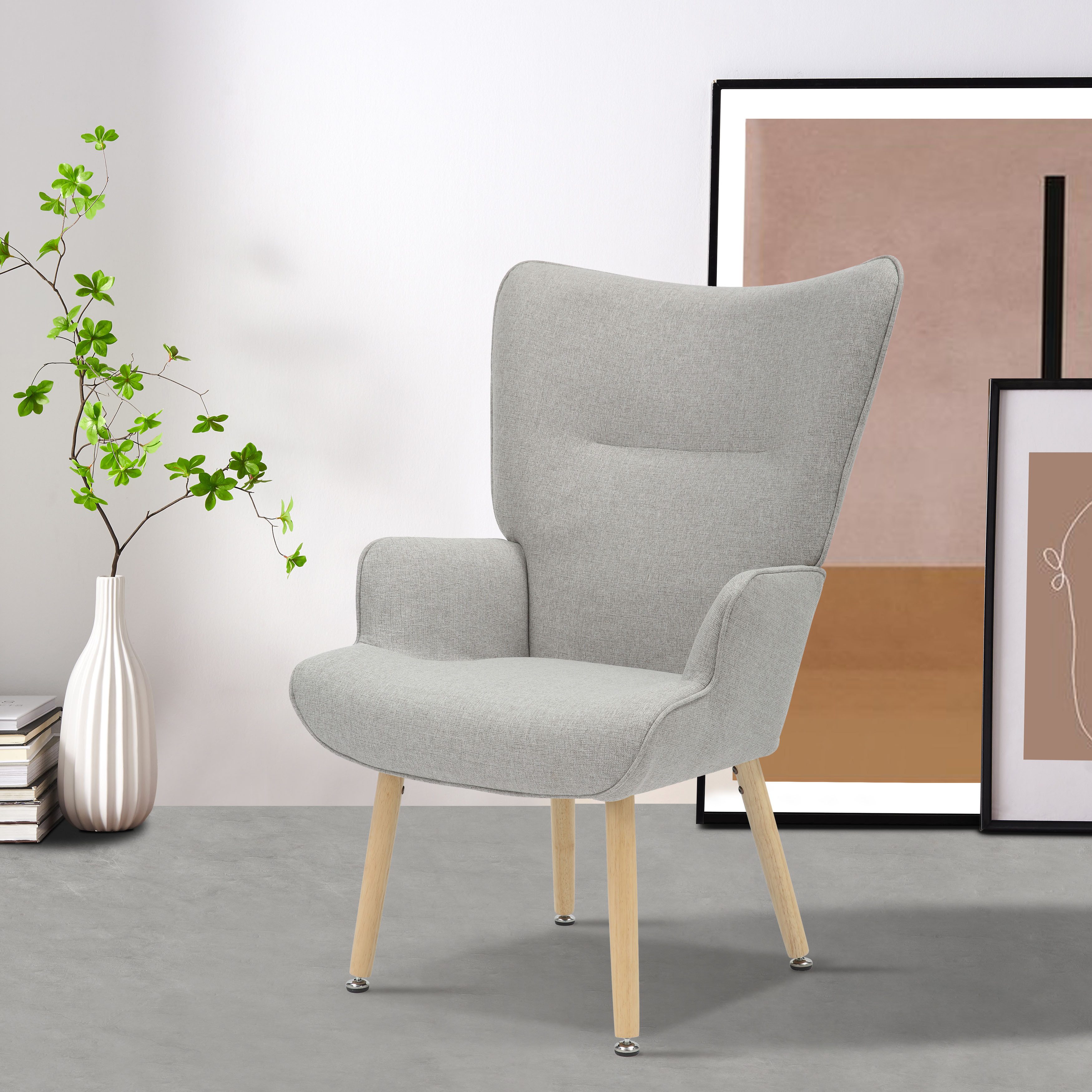 INOSIGN Relaxfauteuil KEADY, hoge rugstoel, TV-stoel Relaxstoel, oorkussenstoel met stabiele massief houten frame