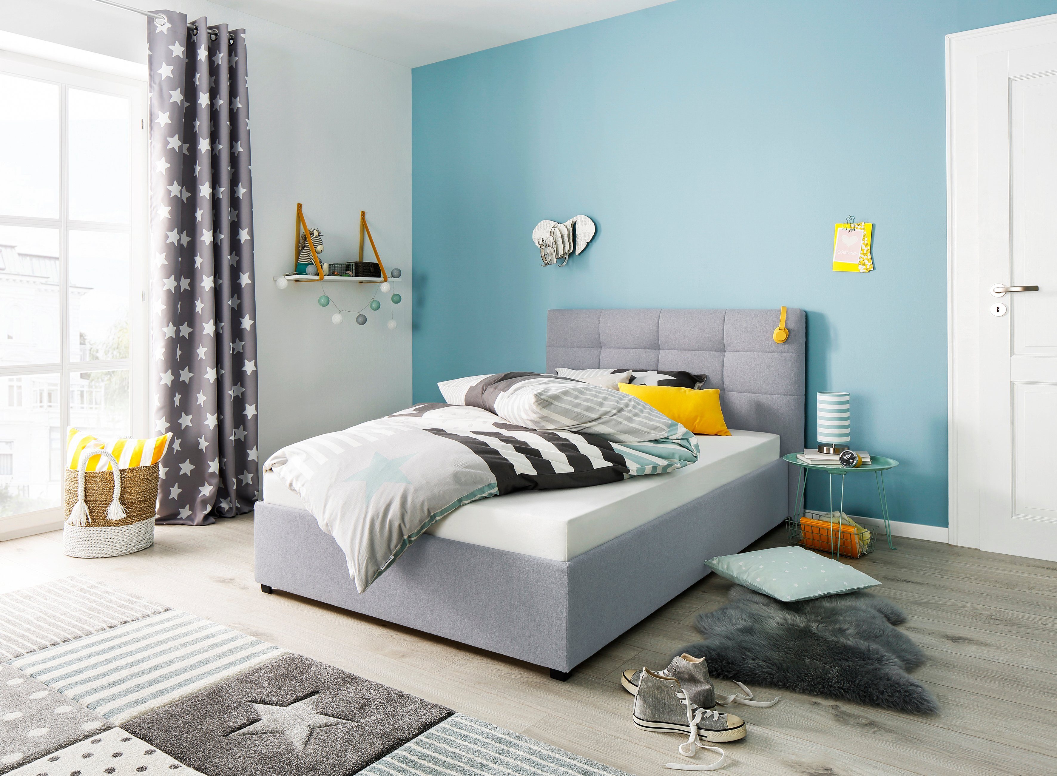 Lüttenhütt Gestoffeerd bed Endres met bedkist, naar keuze zonder matras/lattenbodem of incl. matras bedden grijs