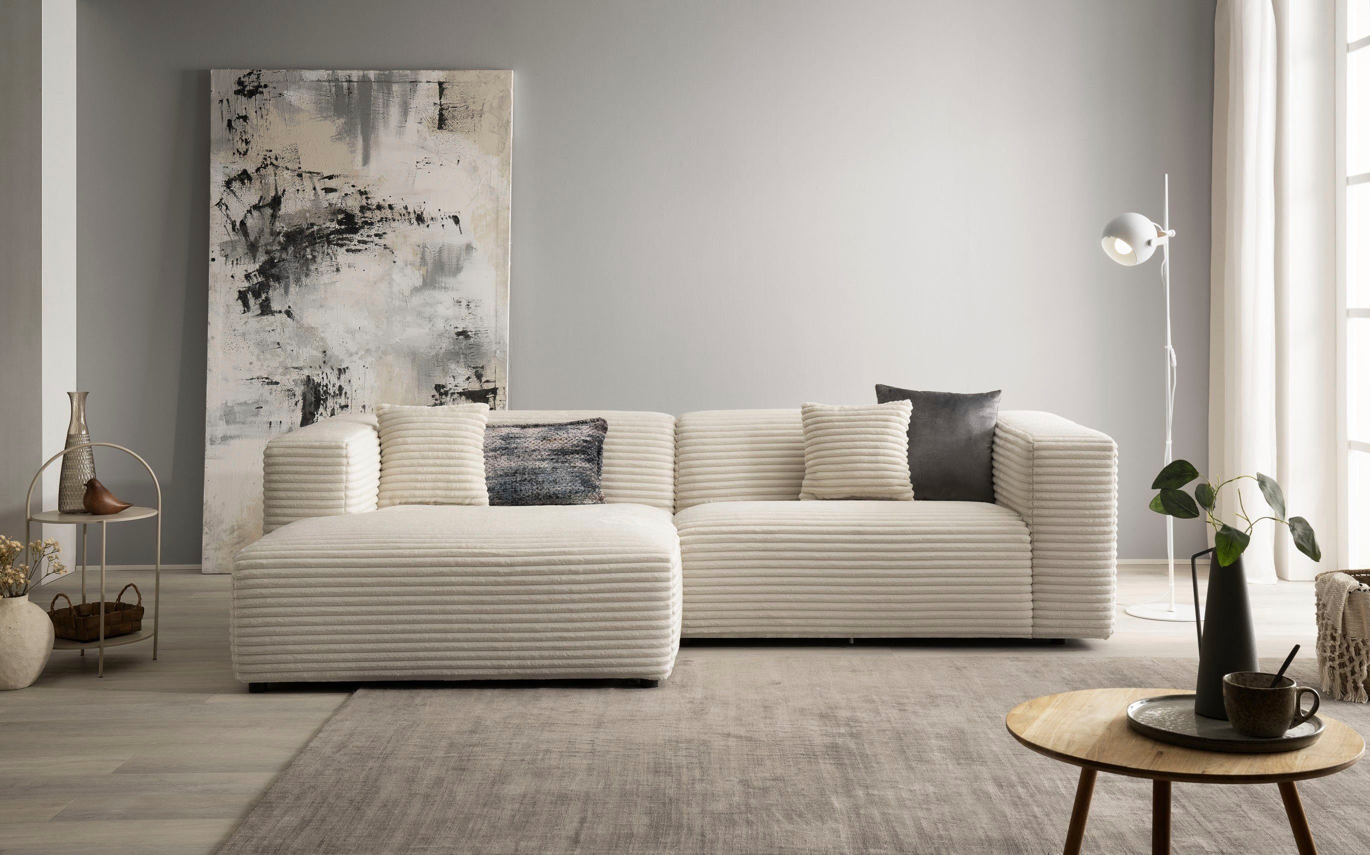 andas Hoekbank BAKELS, L-vorm in cord of bouclé stof, moderne bank naar keuze chaise longue rechts/links, comfortabel zitcomfort