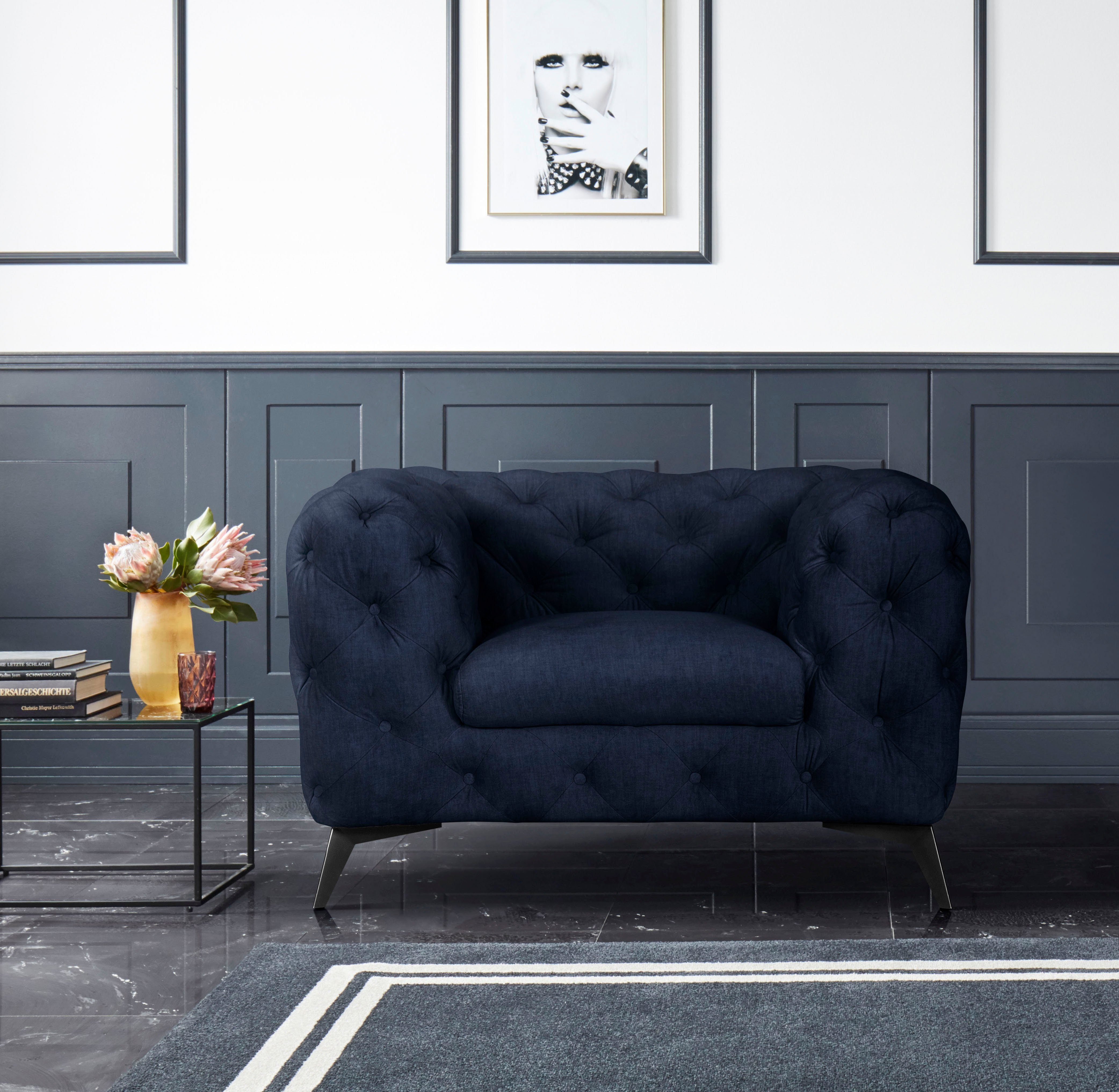 Leonique Chesterfield-fauteuil Glynis Fauteuil luxueuze capitonnage, moderne chesterfield look, kleur van de poten ter keuze