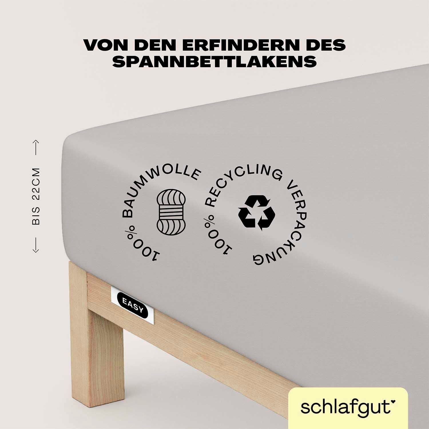 Schlafgut Hoeslaken EASY van 100% katoen, zacht & absorberend, merk-beddengoed voor matrassen tot 22 cm hoogte, in 90x200, 140x200 of 180x200 cm (1