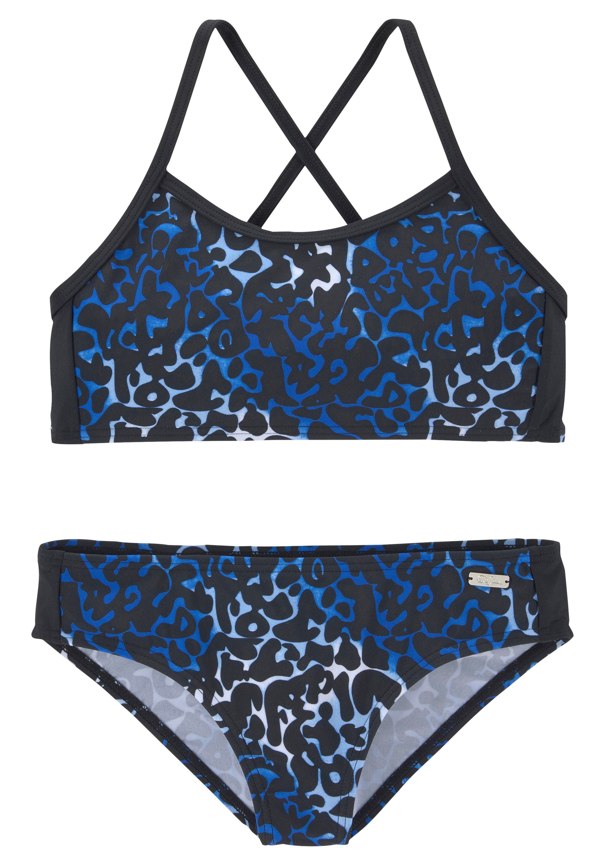Buffalo Bustierbikini met druk en uniparts meisjes bikini's maat 158/164 blauw
