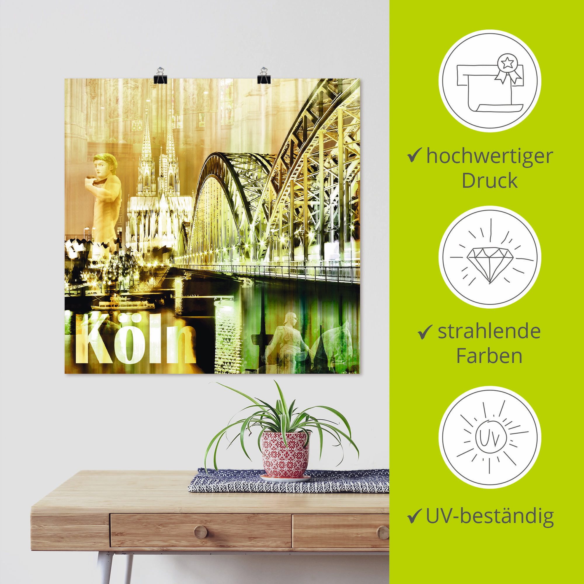 Artland Poster Köln skyline abstracte collage II als artprint op linnen, muursticker of poster in verschillende maten