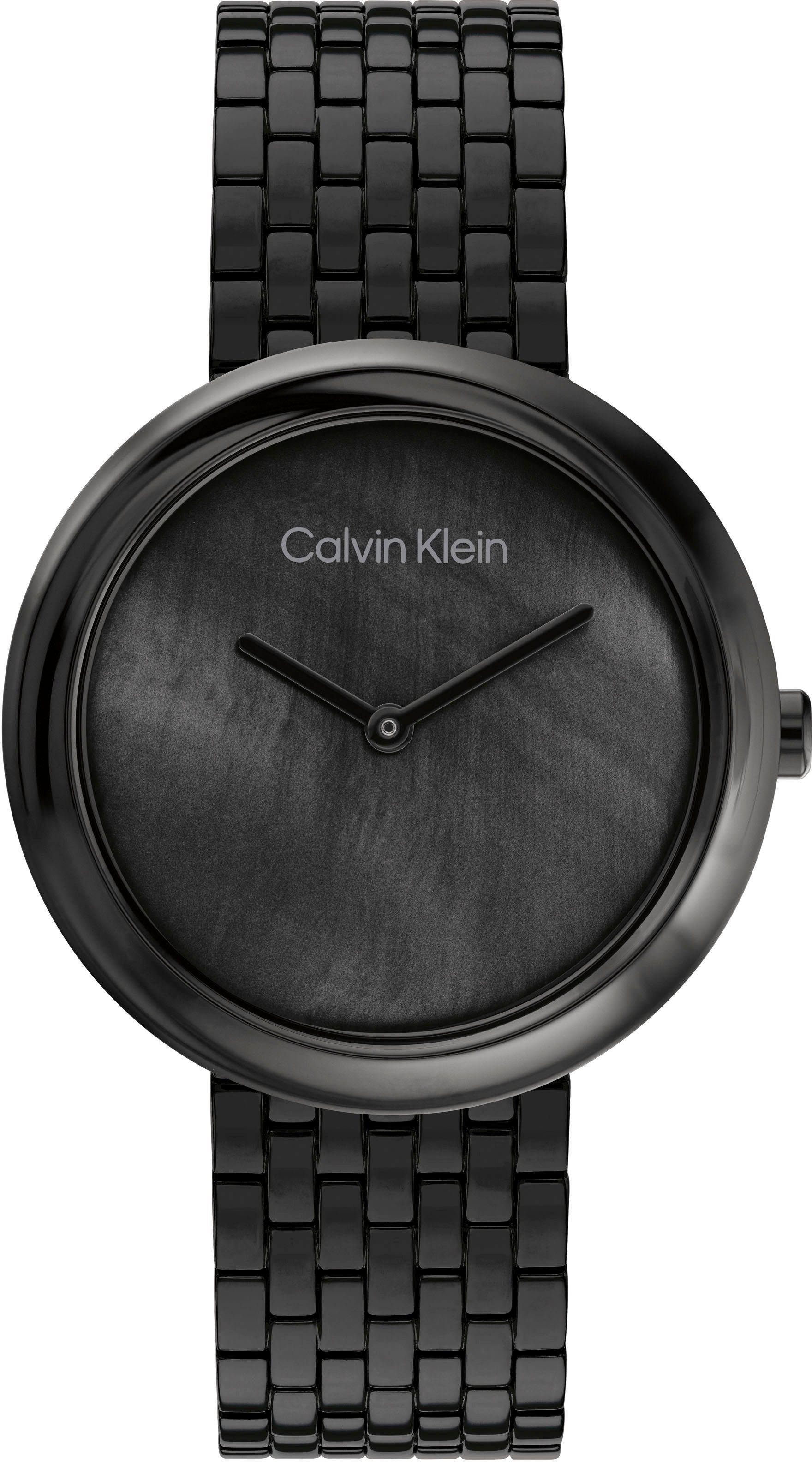 Calvin Klein Kwartshorloge Twisted bezel Polshorloge, dameshorloge, parelmoer wijzerplaat, roestvrijstalen armband dames horloges zwart