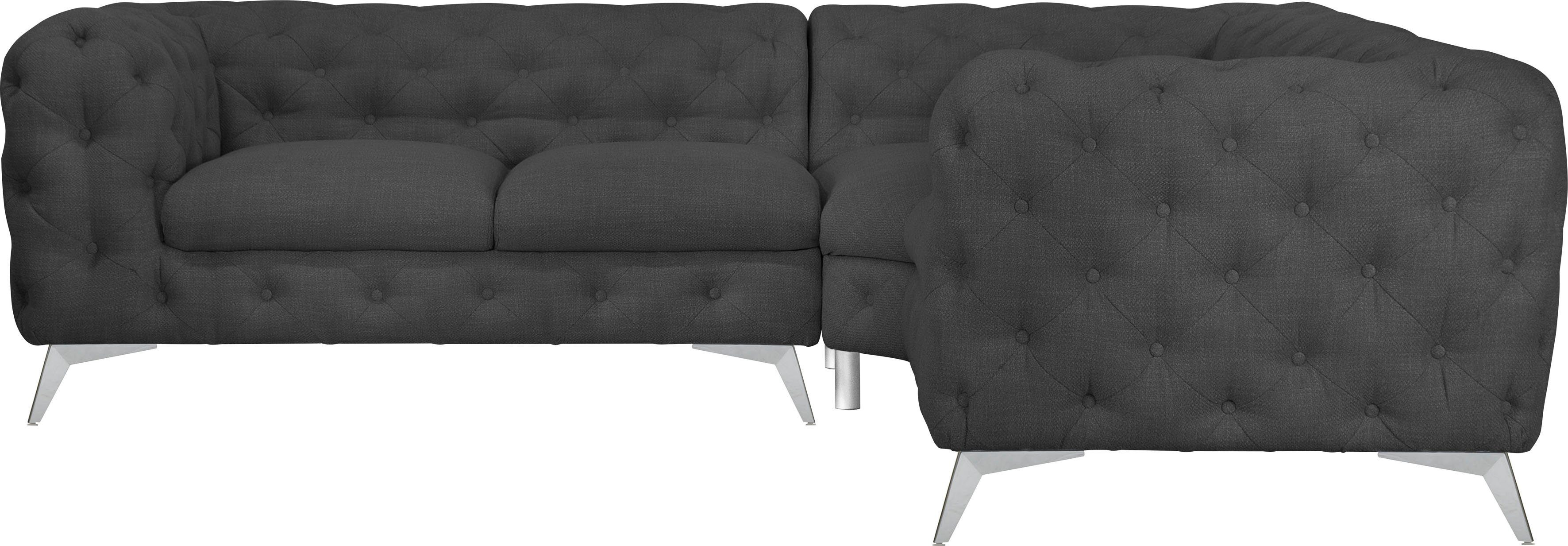 Leonique Chesterfield-bank Glynis L-vorm luxueuze capitonnage, moderne chesterfield look, kleur van de poten ter keuze