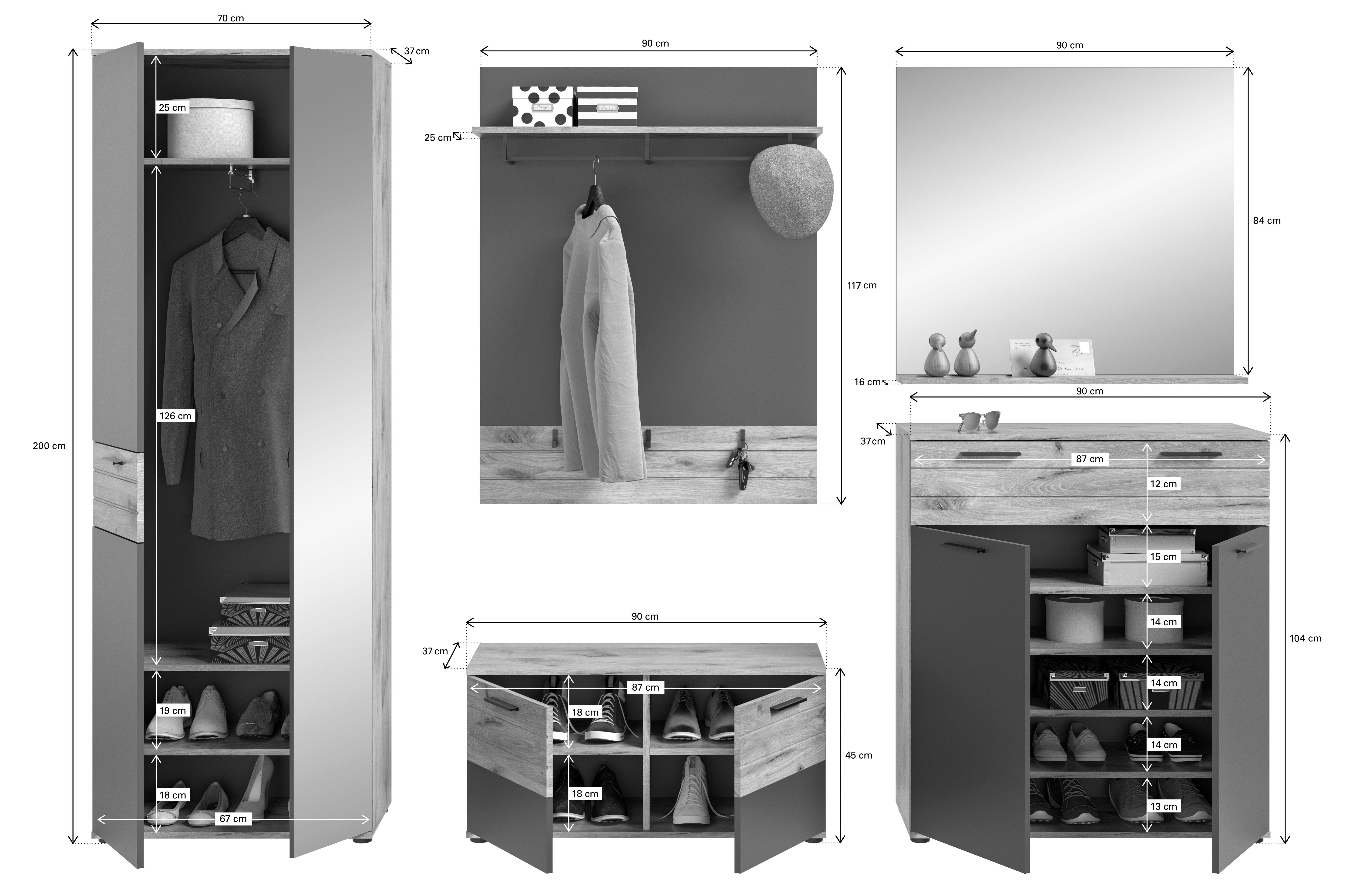 INOSIGN Halmeubelset Riga, Breedte 280 cm, hoogwaardige groeffrezing, 5-delig, bestaande uit: (set, 5-delig)