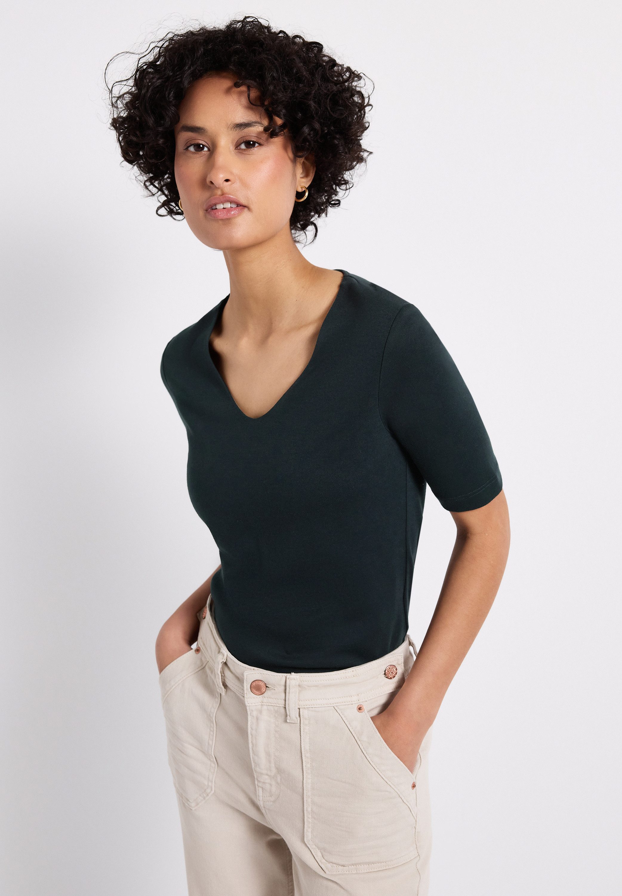 STREET ONE Shirt met korte mouwen Style Palmira met diepe ronde hals