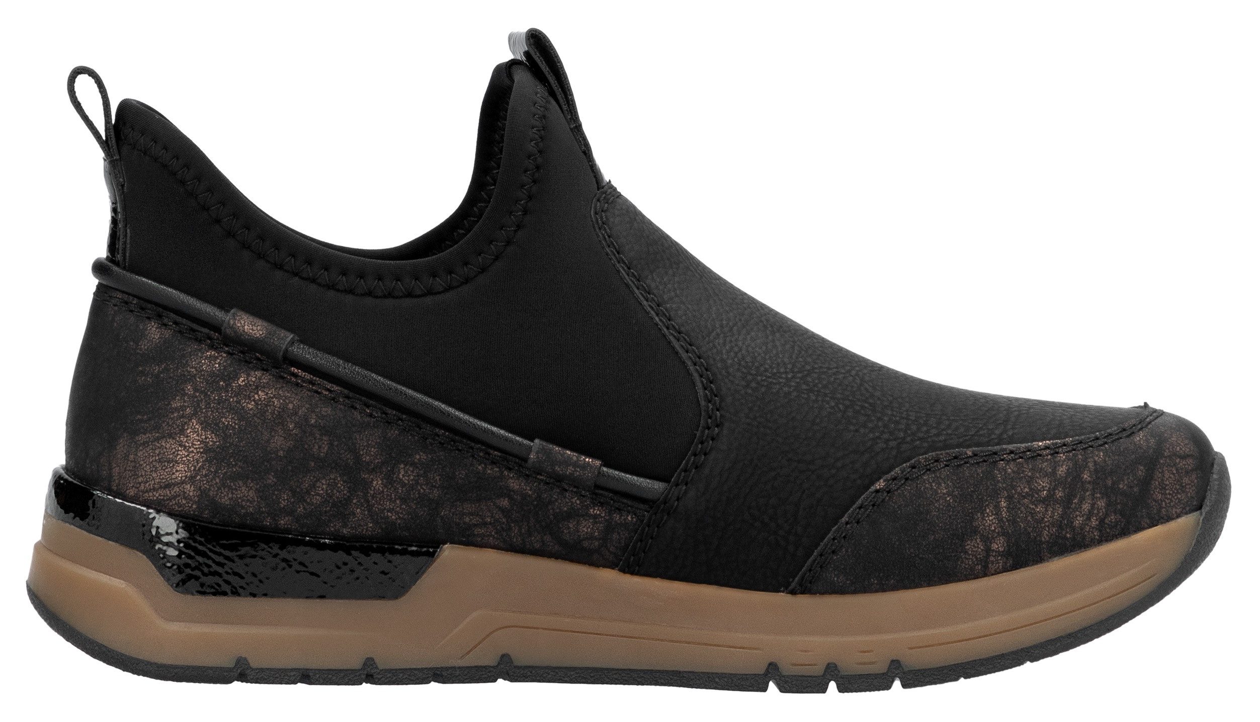 Rieker Slip-on sneakers , instappers, high top sneaker, herfstschoen met metallic glans