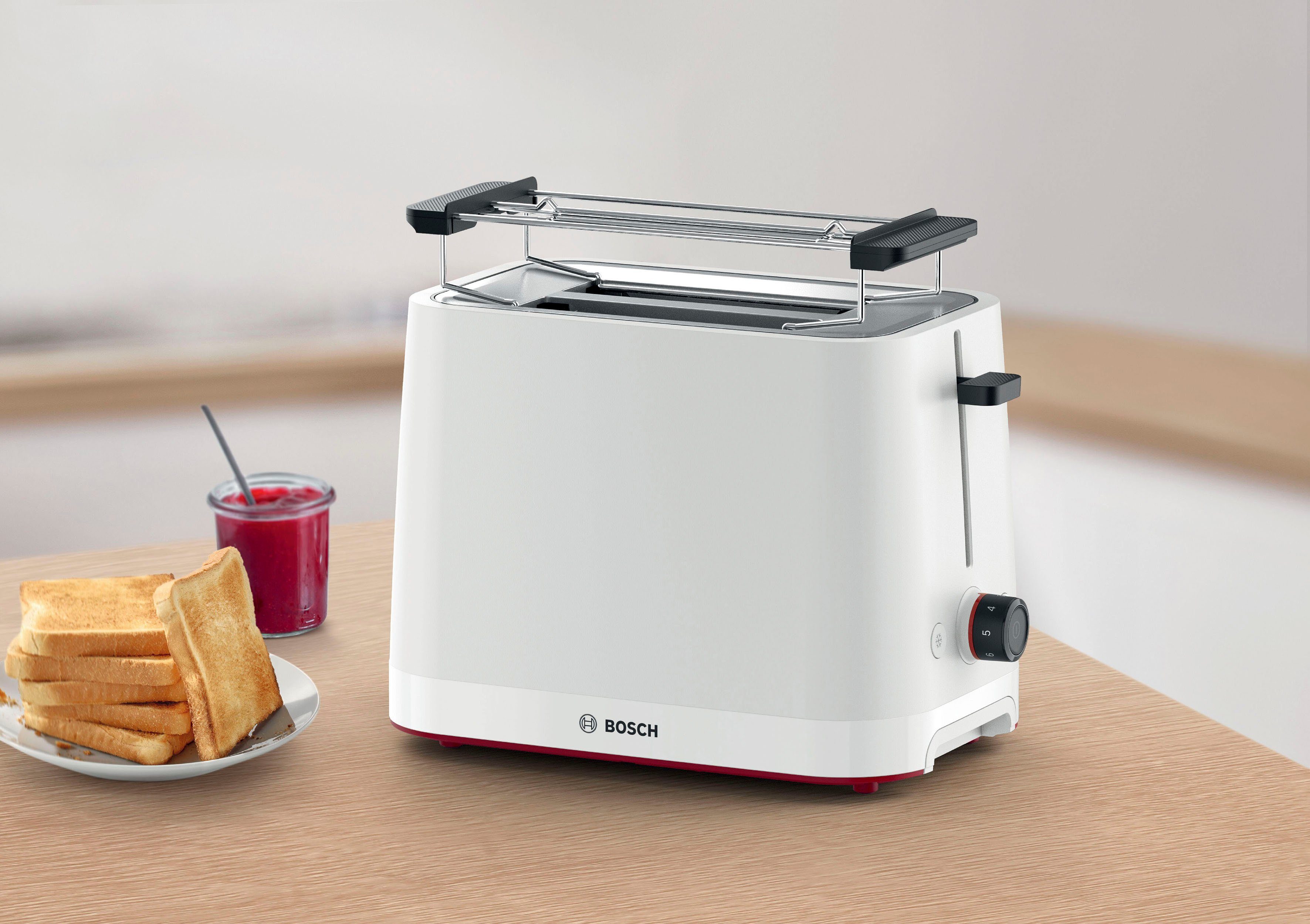 BOSCH Toaster MyMoment TAT3M121 afneembare opzet voor broodjes, ontdooi-functie, brood centreren, auto off