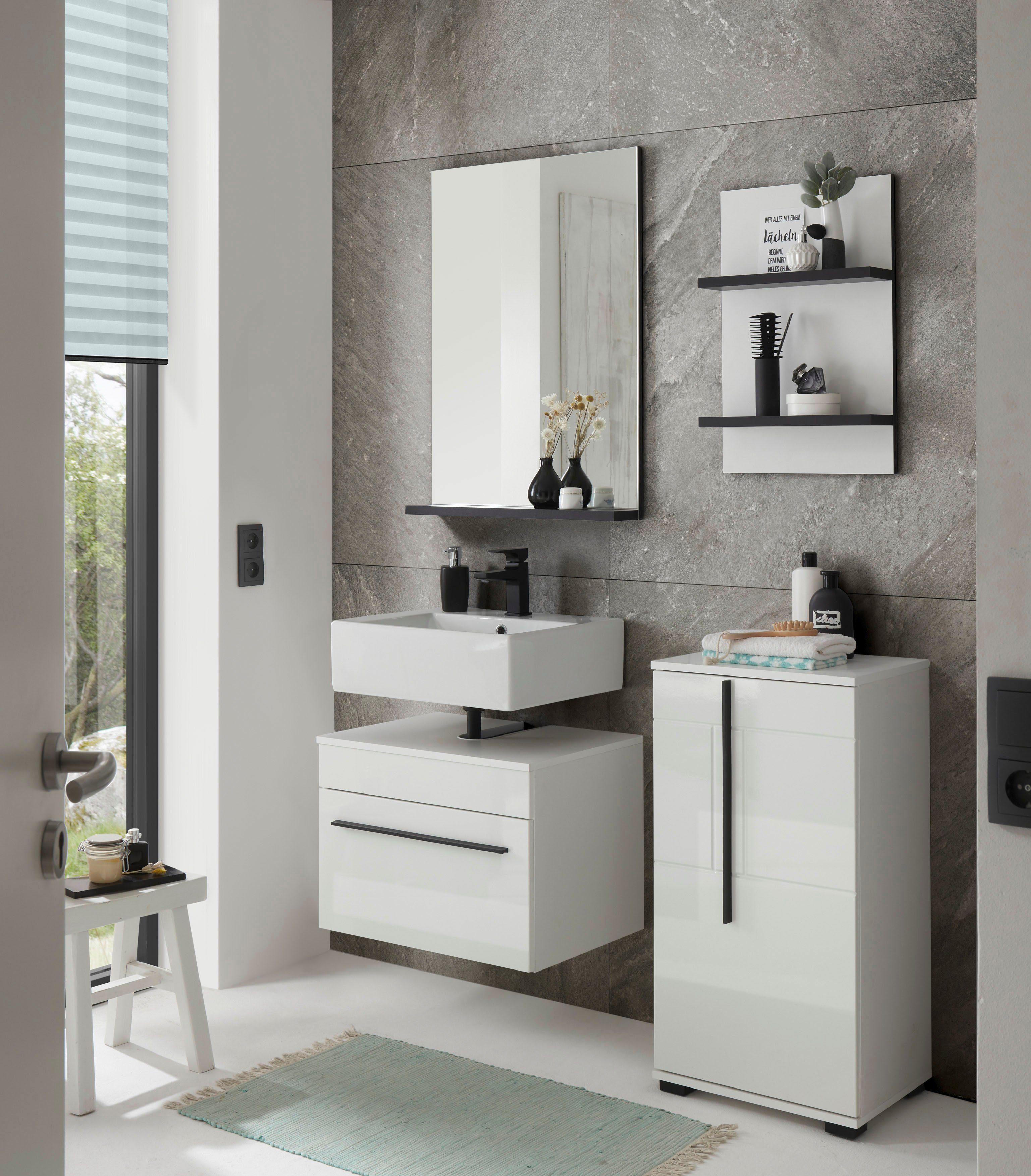 INOSIGN Wandplank Cantara, Badregal in Hochglanz Weiß, Wandboard im modernen Design