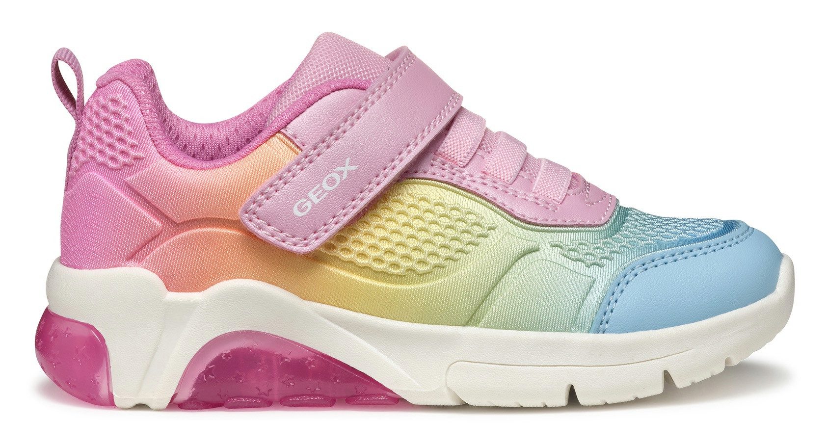 Geox Sneakers J FADINLIGHT GIRL knipper schoen , regenboogschoen, pride sneaker, kleurrijke klittenbandschoen met elastische band