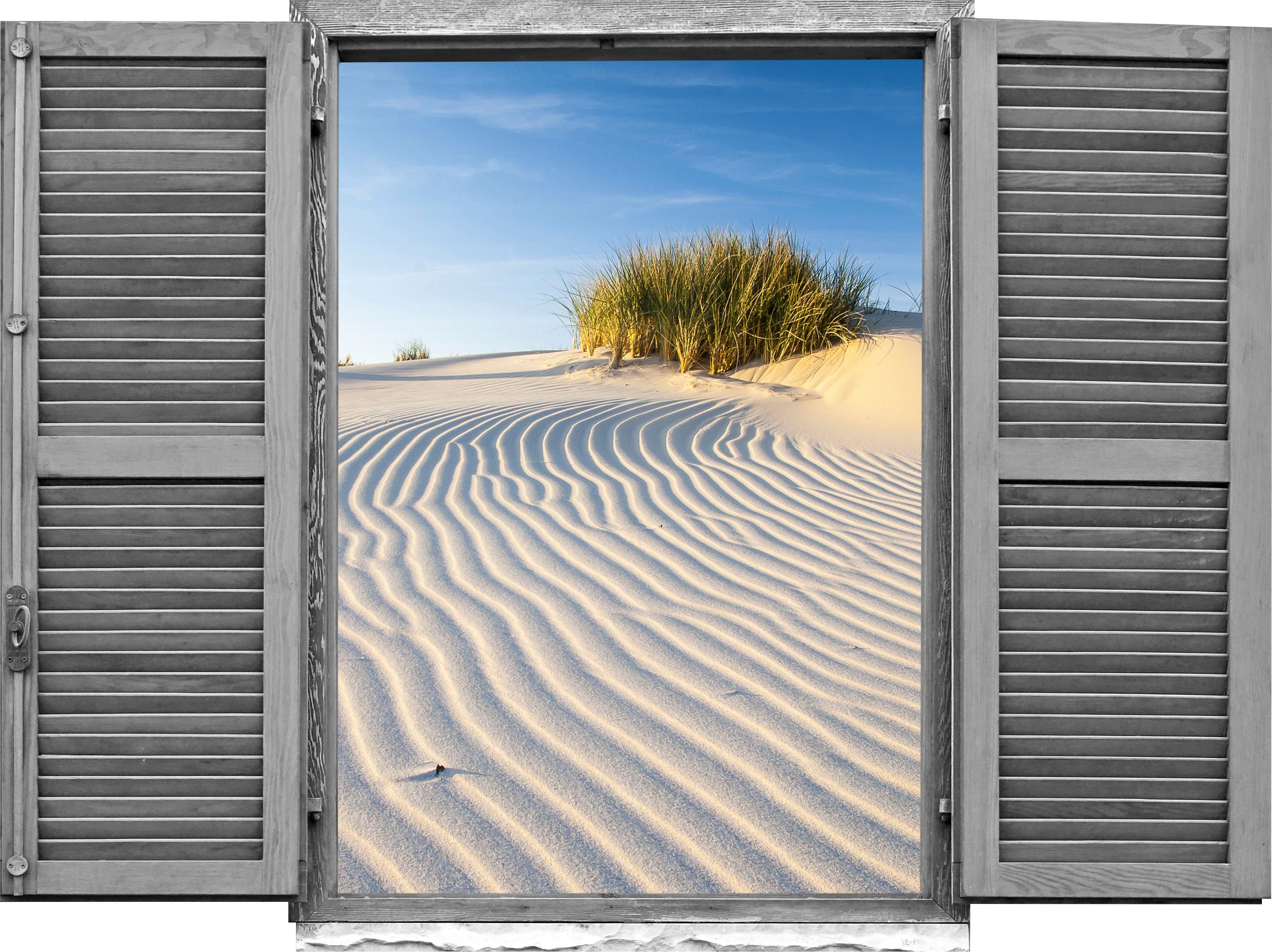 queence Wandfolie Strand Muursticker, muurdecoratie, zelfklevend, 3D, raam (1 stuk) wandstickers beige