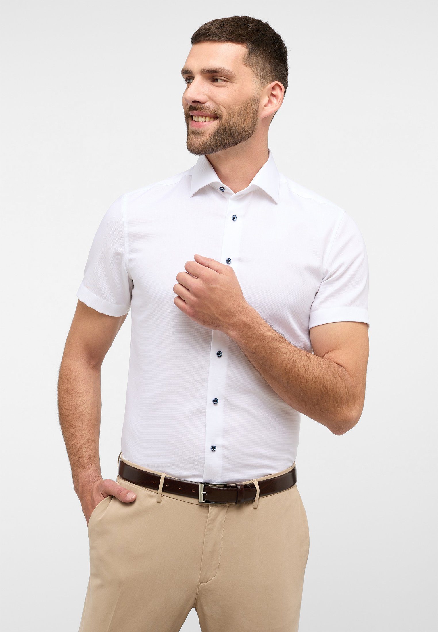 Eterna Overhemd met korte mouwen Slim fit NON IRON (strijkvrij) heren overhemden maat 41 wit