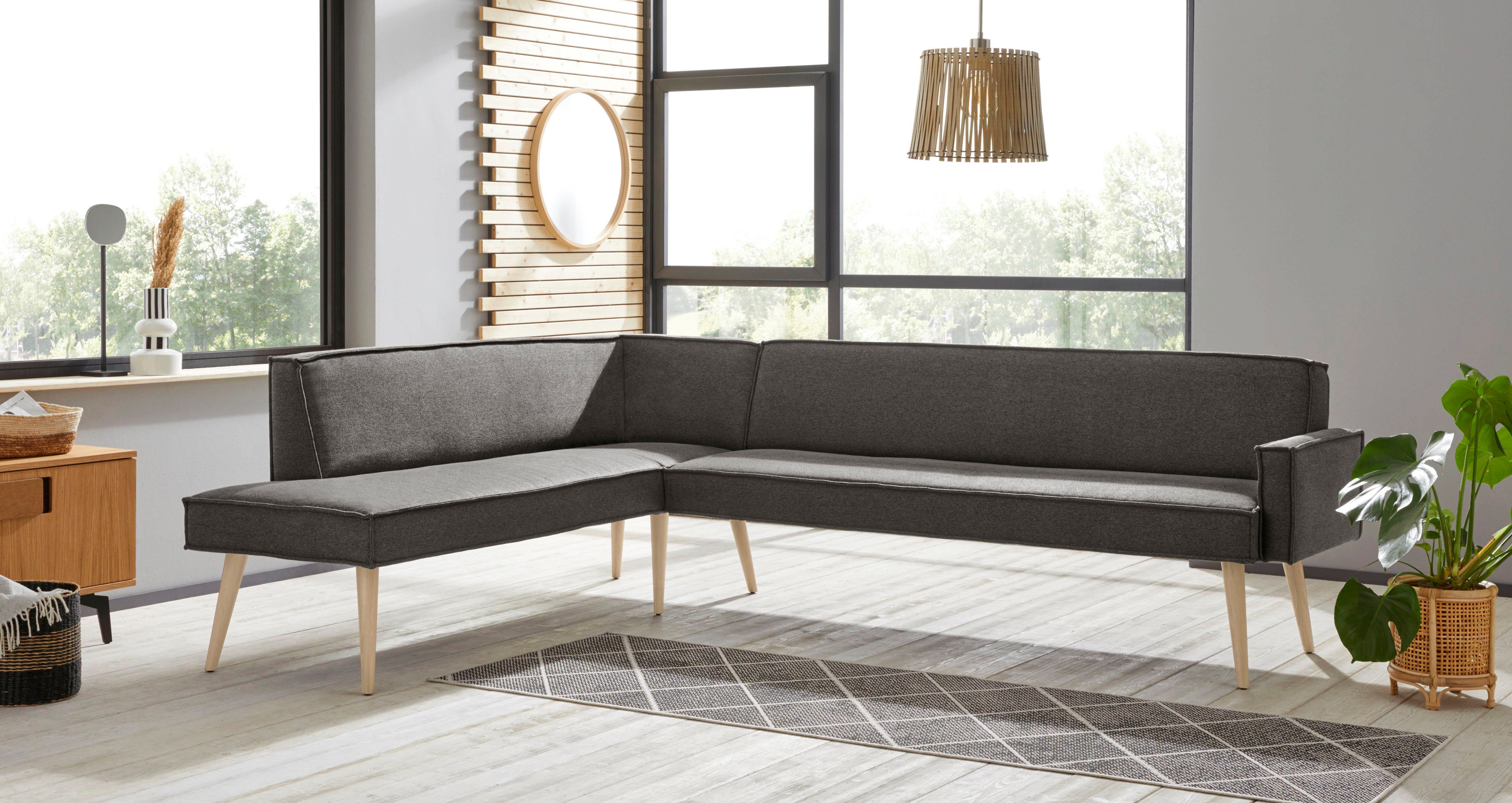 exxpo - sofa fashion Hoekbank Lungo, moderne paspelnaad, comfortabel en elegant, hoge houten voet grijs, hoekbanken, Lange zijde rechts