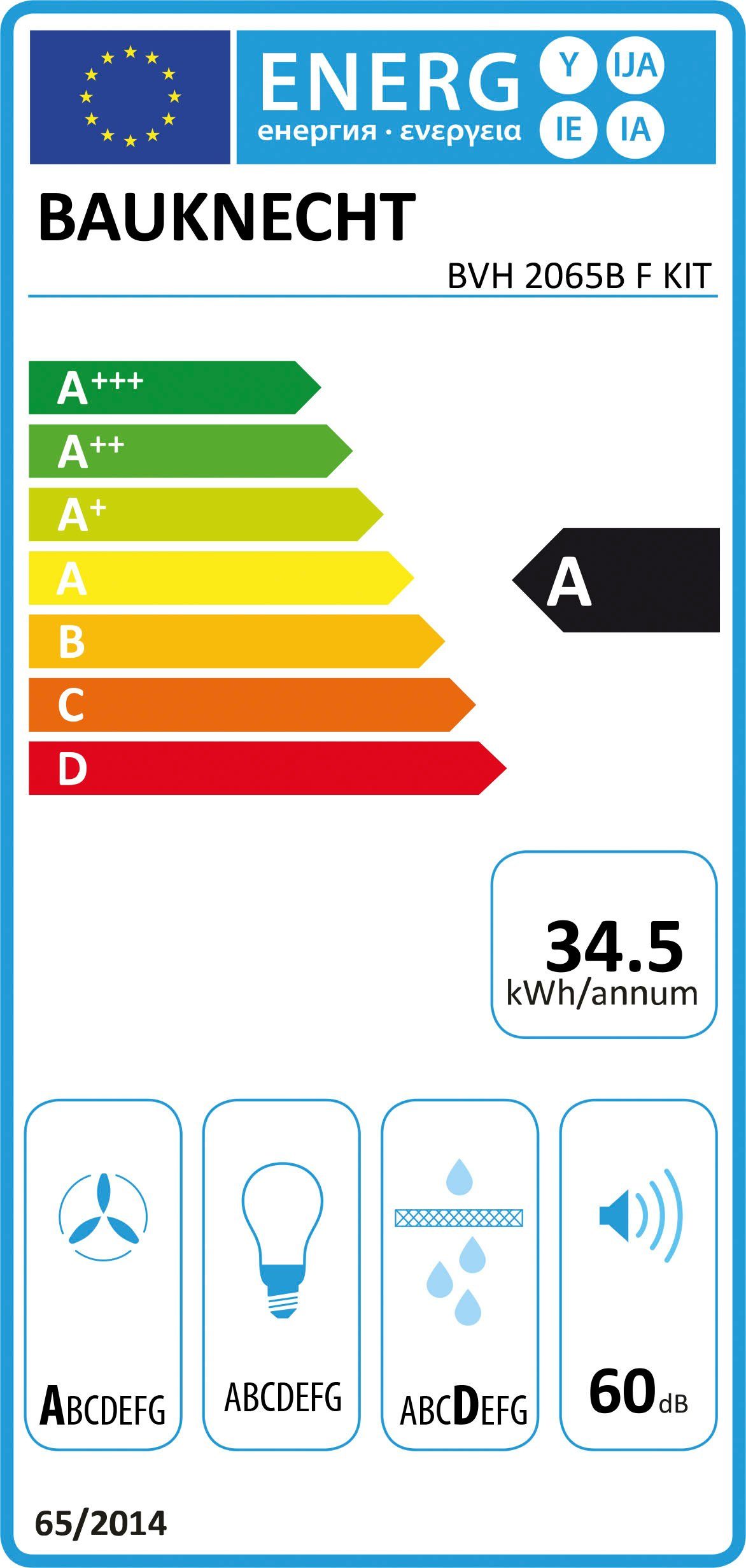 BAUKNECHT Kookplaat met afzuigkap BVH 2065B F KIT inclusief complete installatieaccessoires voor afzuigsysteem