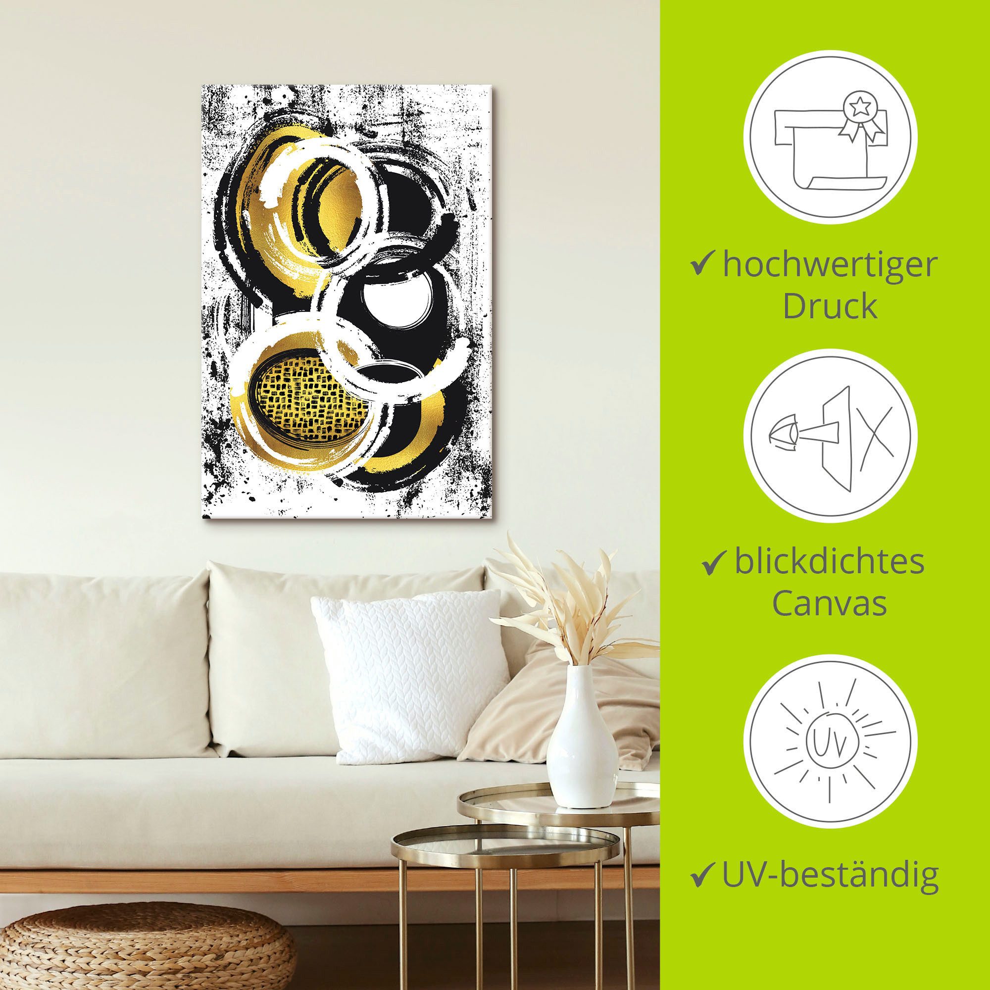 Artland Artprint Abstracte schilderkunst Nr. 2 goudkleur als artprint op linnen, poster, muursticker in verschillende maten