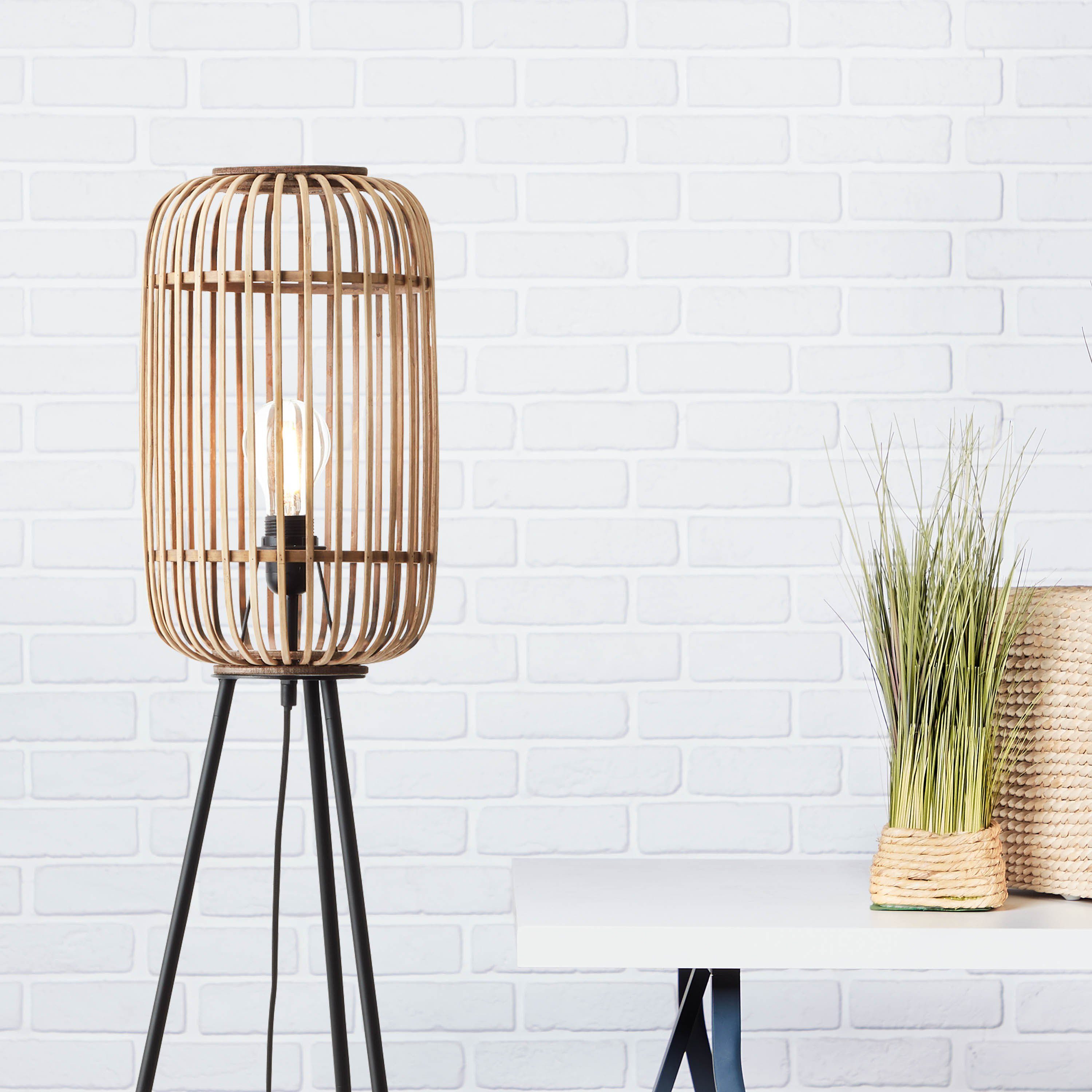 Brilliant Leuchten Staande lamp Woodrow Vloerlamp, driepotig hout (1 stuk)