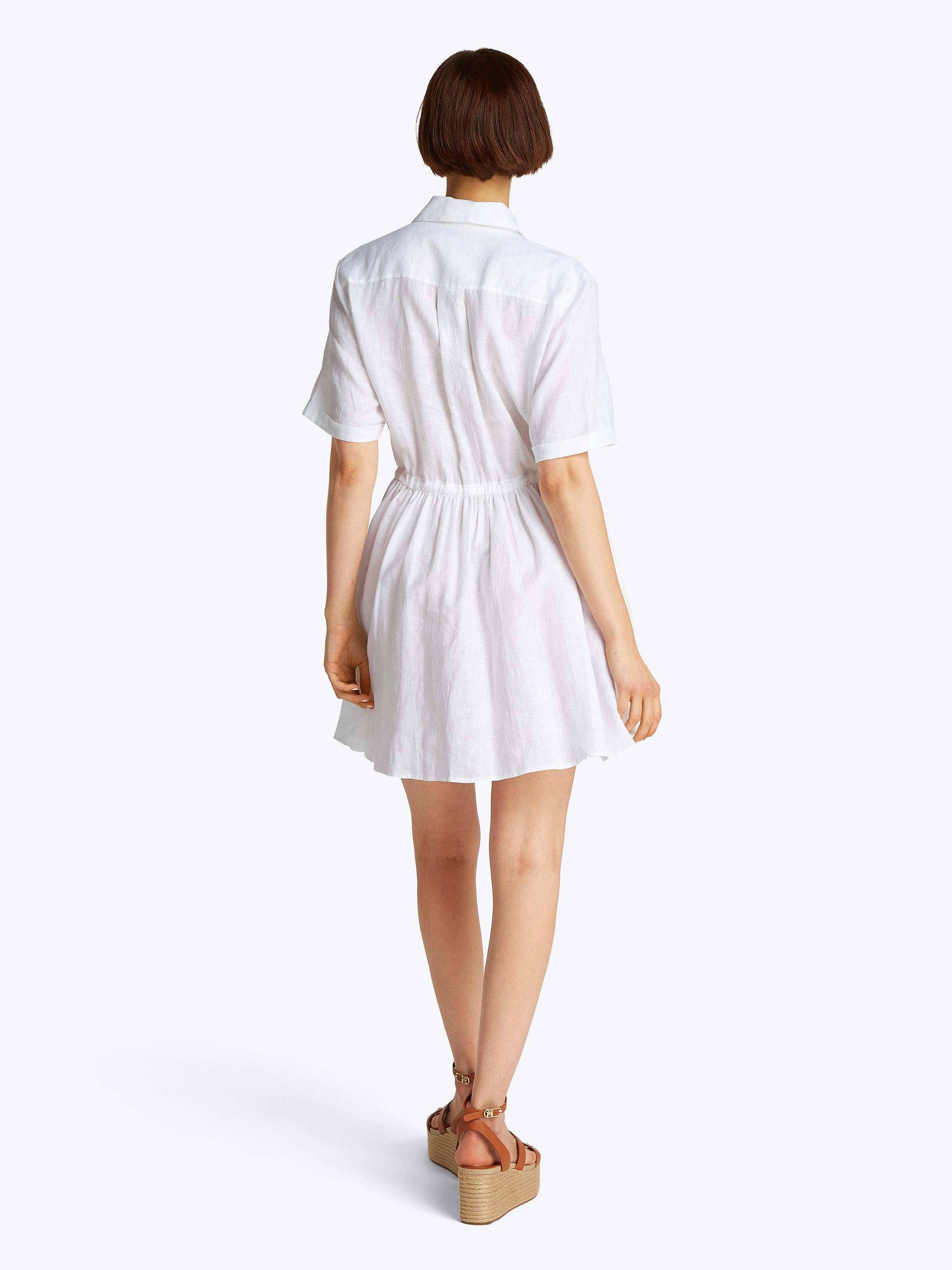 Tommy Hilfiger Jurk met overhemdkraag ESS LINEN S/S SHORT DRESS met tunnelkoord in de taille, met rugplooi, koel premium linnen