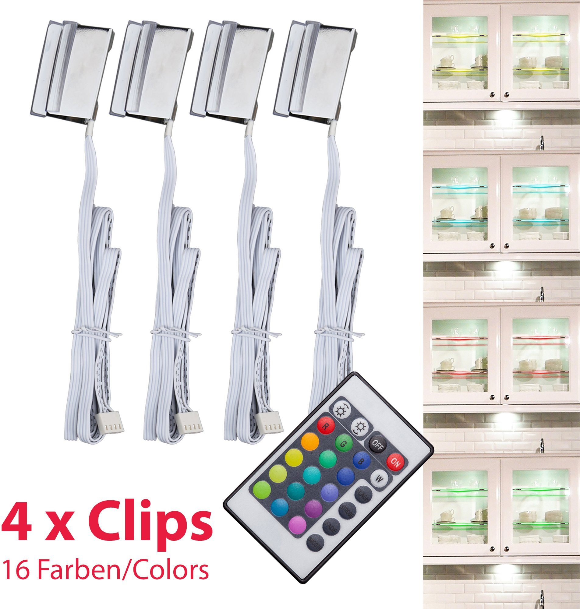 B.K.Licht Decoratieve ledverlichting LED clips, RGB, glasbodem verlichting, glasrandlichten, lampen