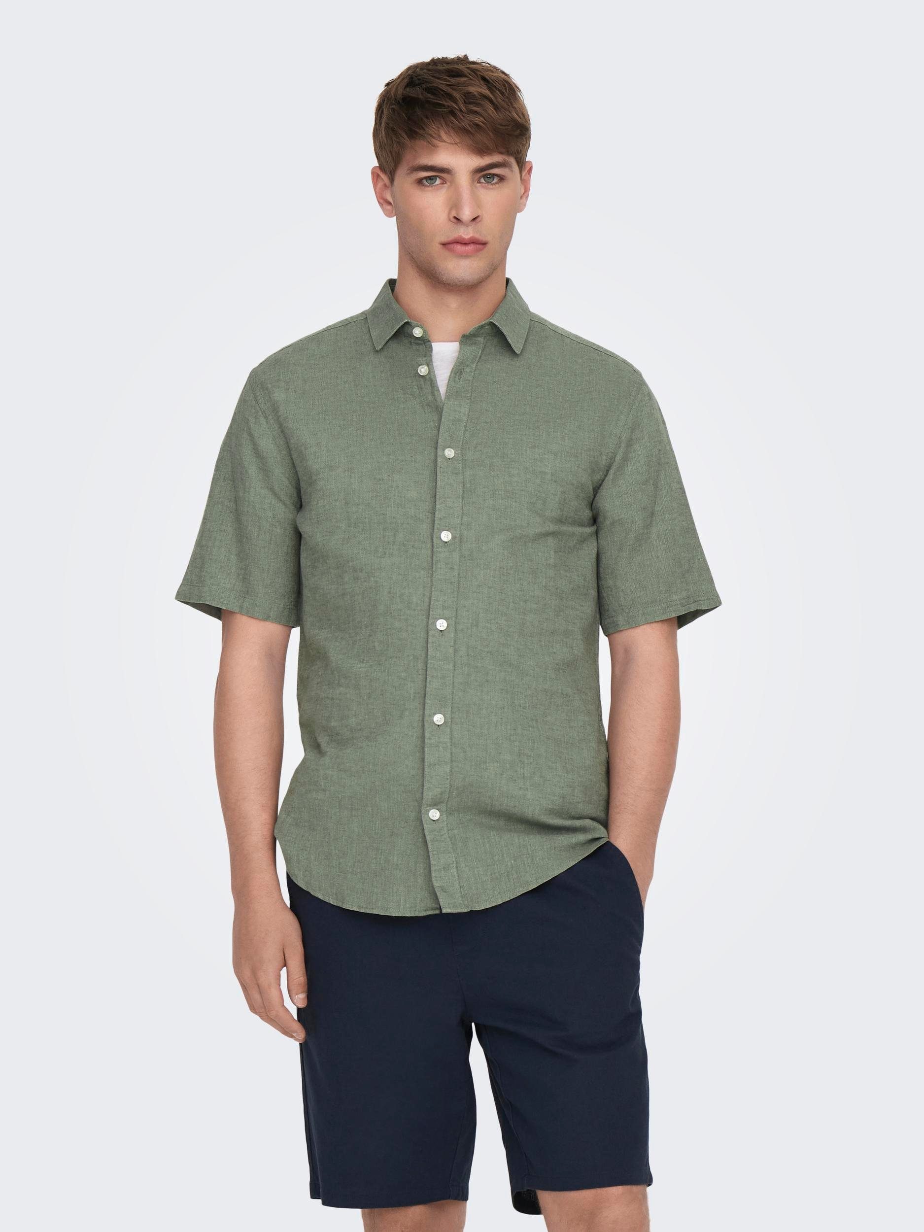 ONLY & SONS Overhemd met korte mouwen ONSCAIDEN SS SOLID LINEN SHIRT NOOS