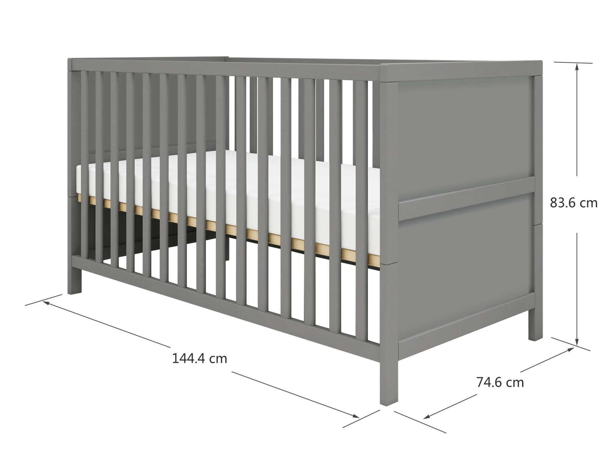 Thuka Ledikantje Luna ledikant, kinderbed, hoogteverstelling Met gladde eindplaten, om te bouwen tot juniorbed, 70x140 cm