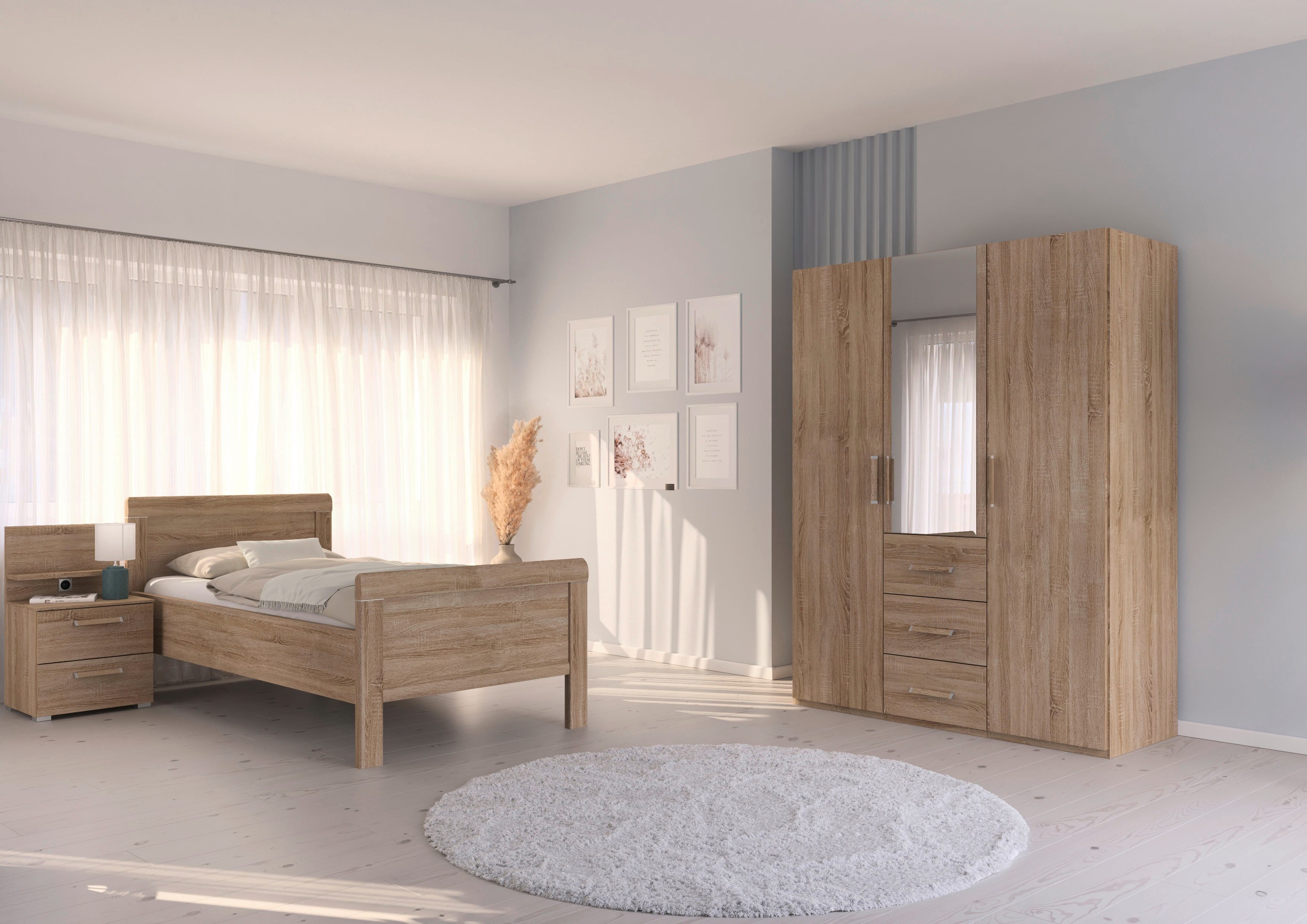 rauch Slaapkamerserie Compleet slaapkamer EVELYN Kast en bed in 2 breedtes, nachtkastje met paneel MADE IN GERMANY (set, 3-delig)