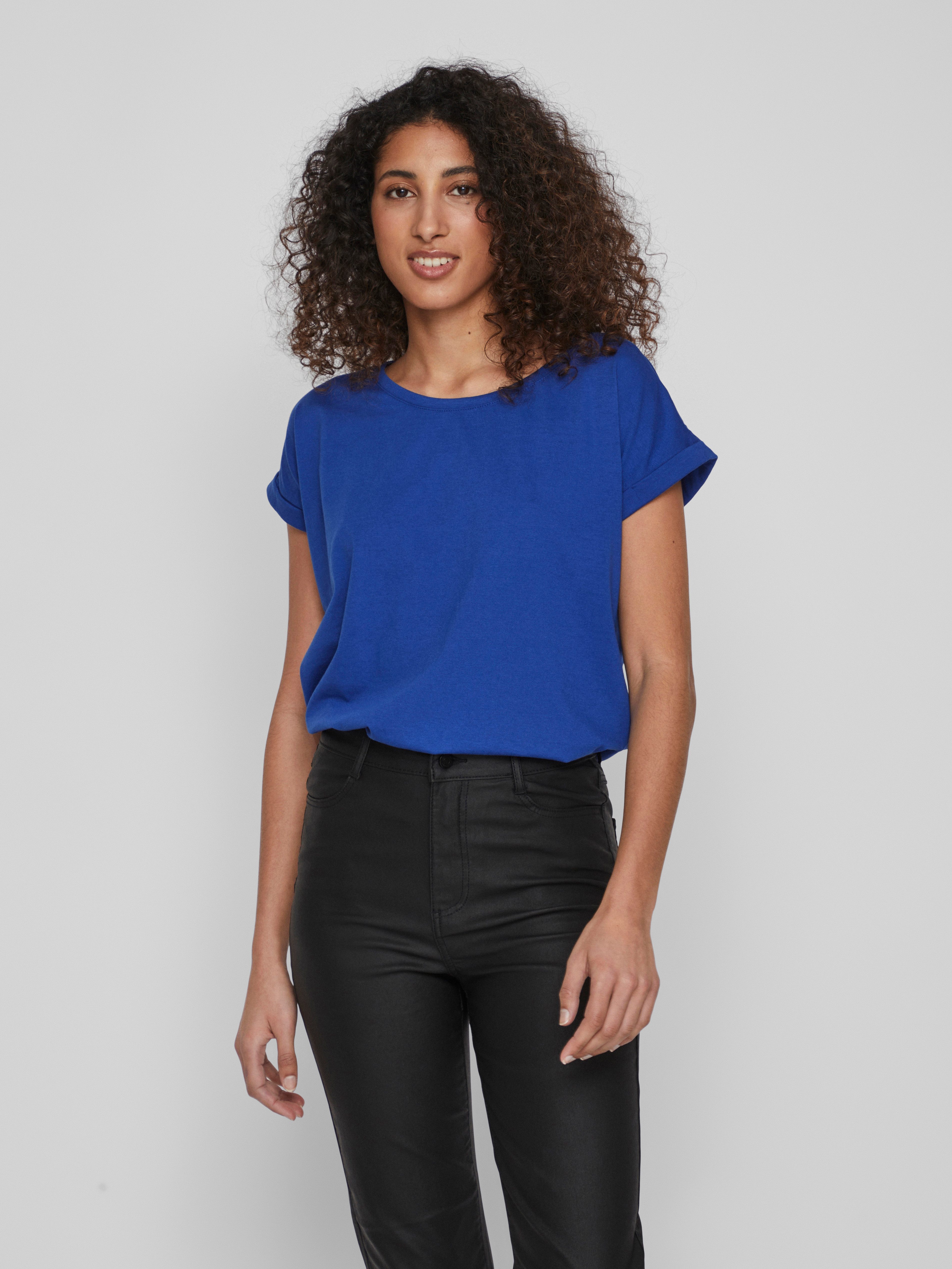 Vila Shirt met ronde hals VIDREAMERS NEW PURE T-SHIRT/SU-NOOS Basic dames T-shirt met ronde hals en omgeslagen mouwen