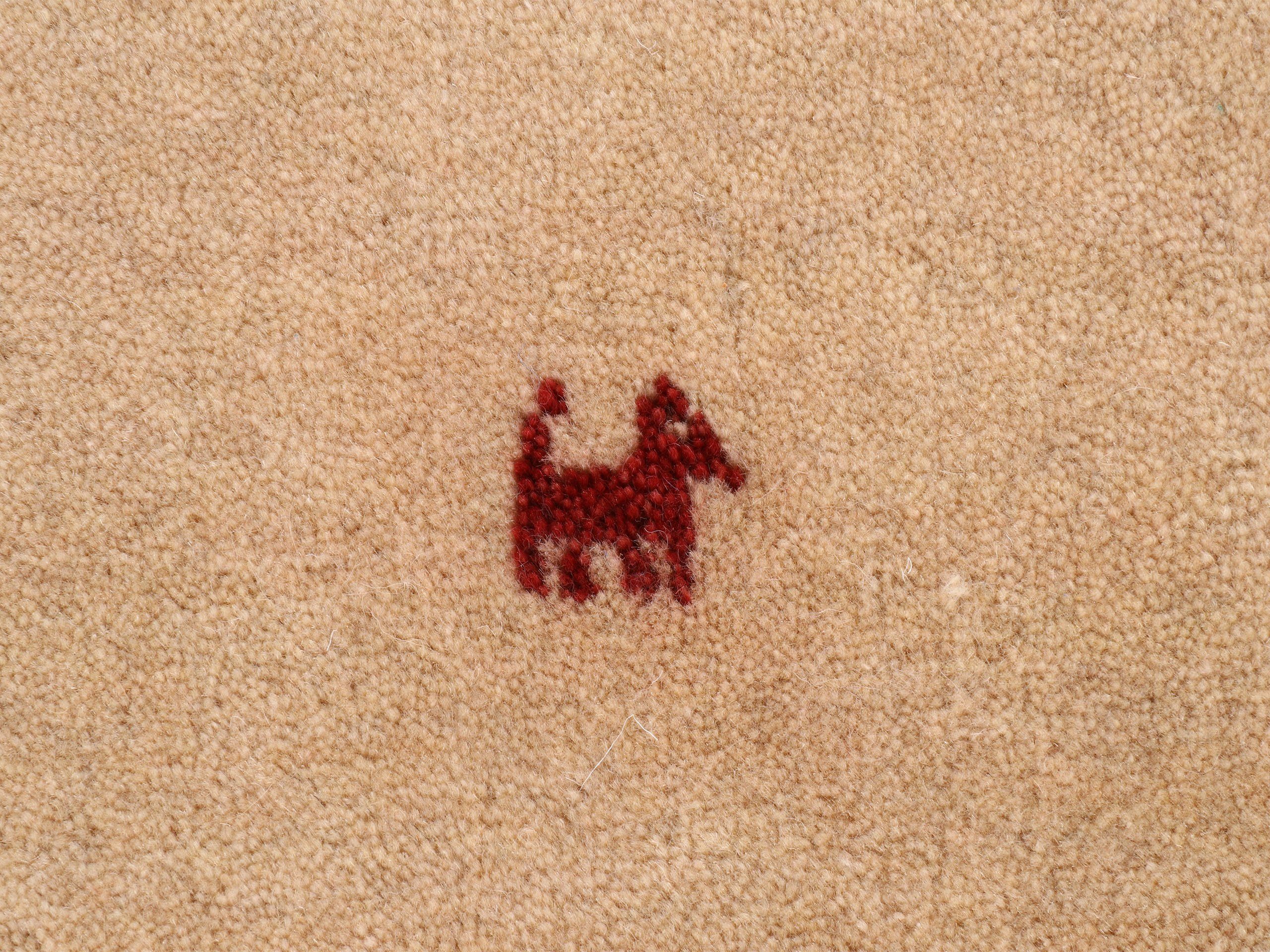 carpetfine Wollen kleed Gabbeh-Uni zuivere wol, met de hand geweven, gabbeh loom diermotief, speciaal model vierkant