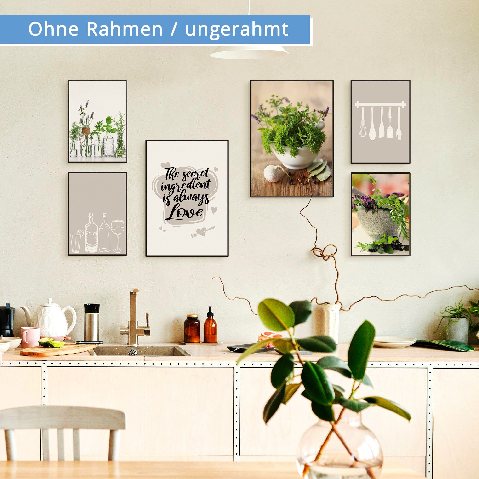 Artland Poster Keukenkruiden & keukenhulpen 6-pack, 2xdin a3 / 4xdin a4, zonder lijst (set, 6 stuks)