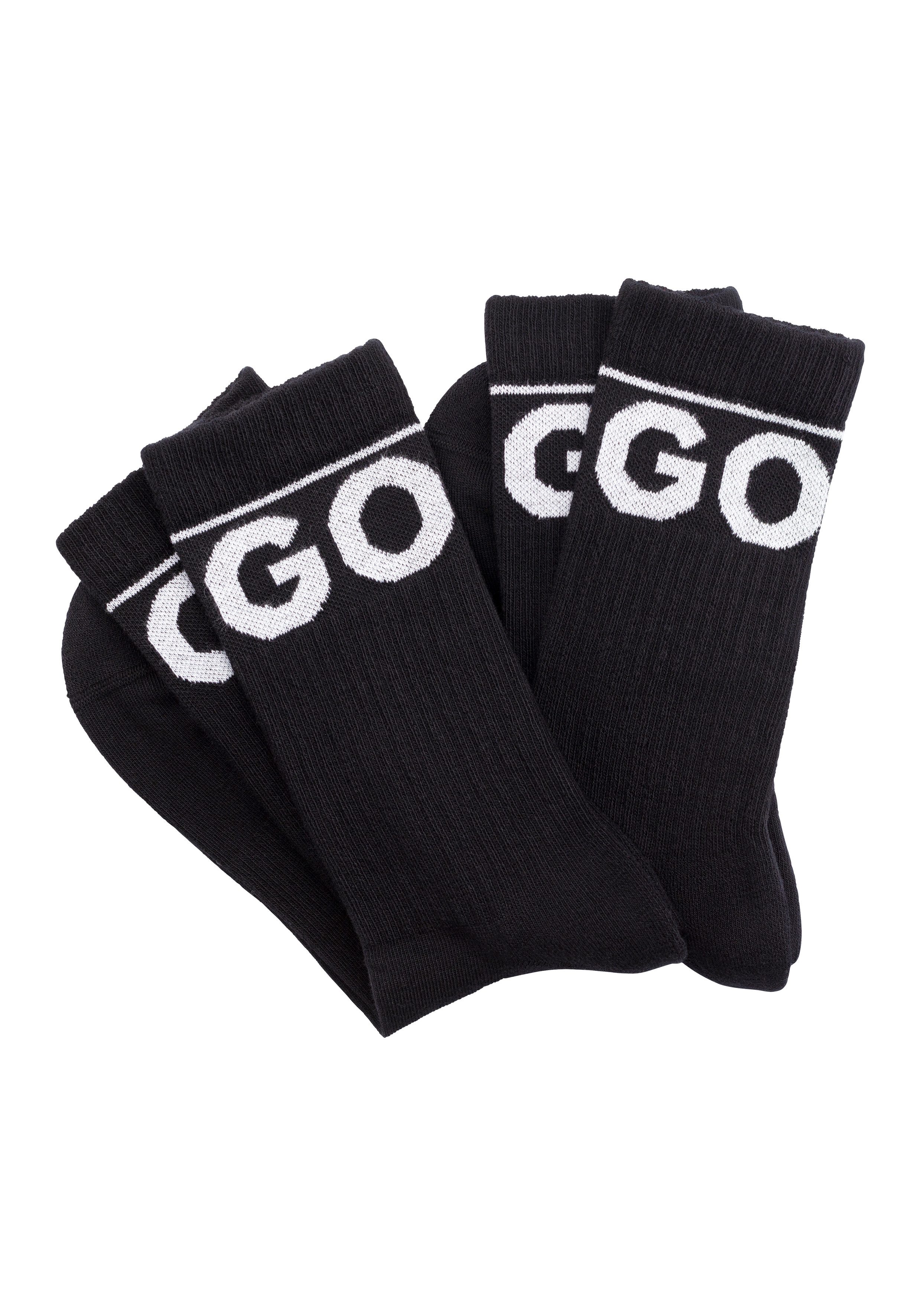 HUGO underwear Vrijetijdssokken 2P QS RIB ICONIC CC met contrasterende hugo opschrift (set, 2 paar, 2 stuks) heren sokken maat 43-46 zwart