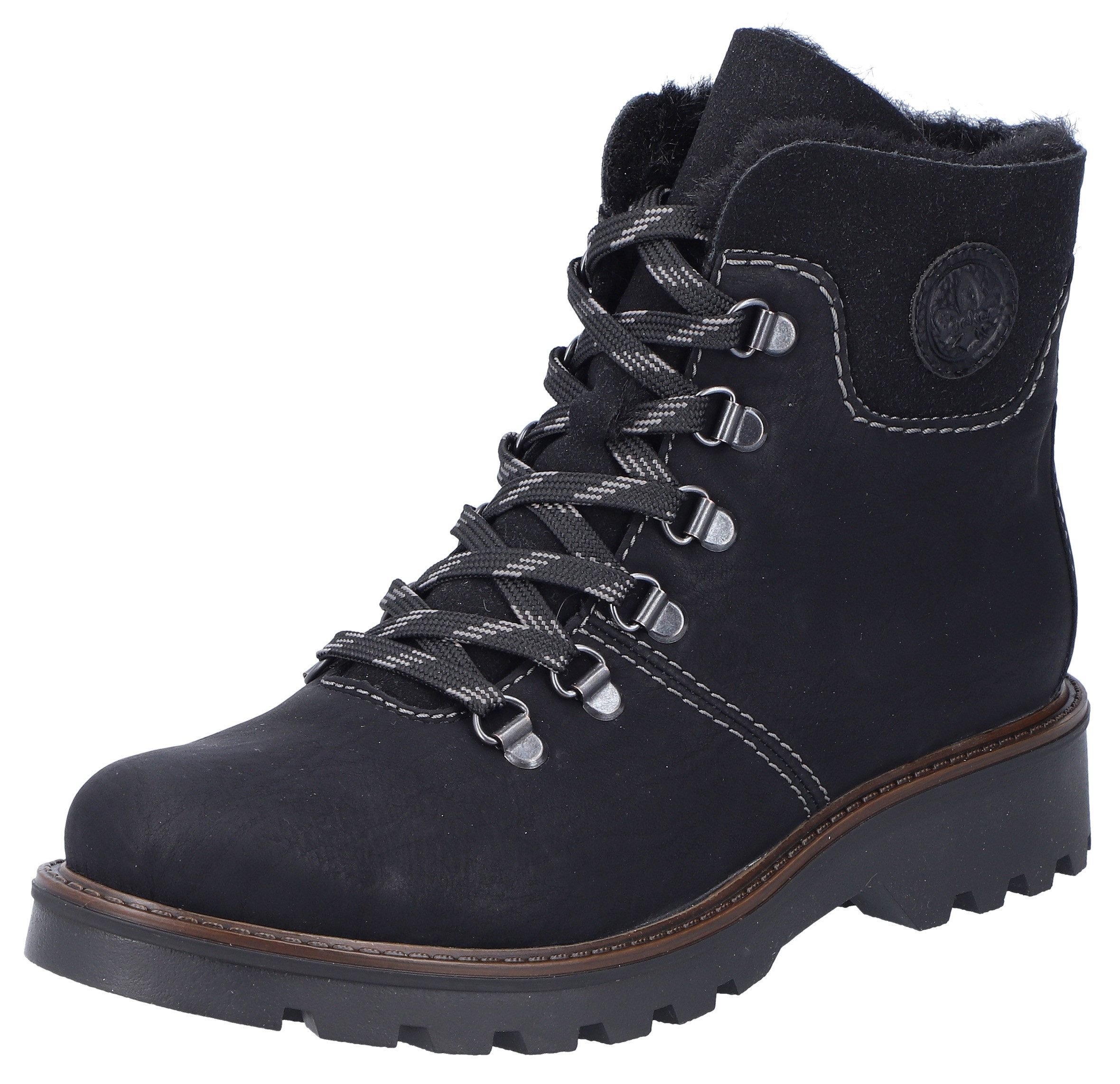 Rieker Winterlaarsjes , veterschoenen, outdoor enkellaars, bergbeklimmer-look, met warme voering dames winterlaarsjes maat 43 EU zwart