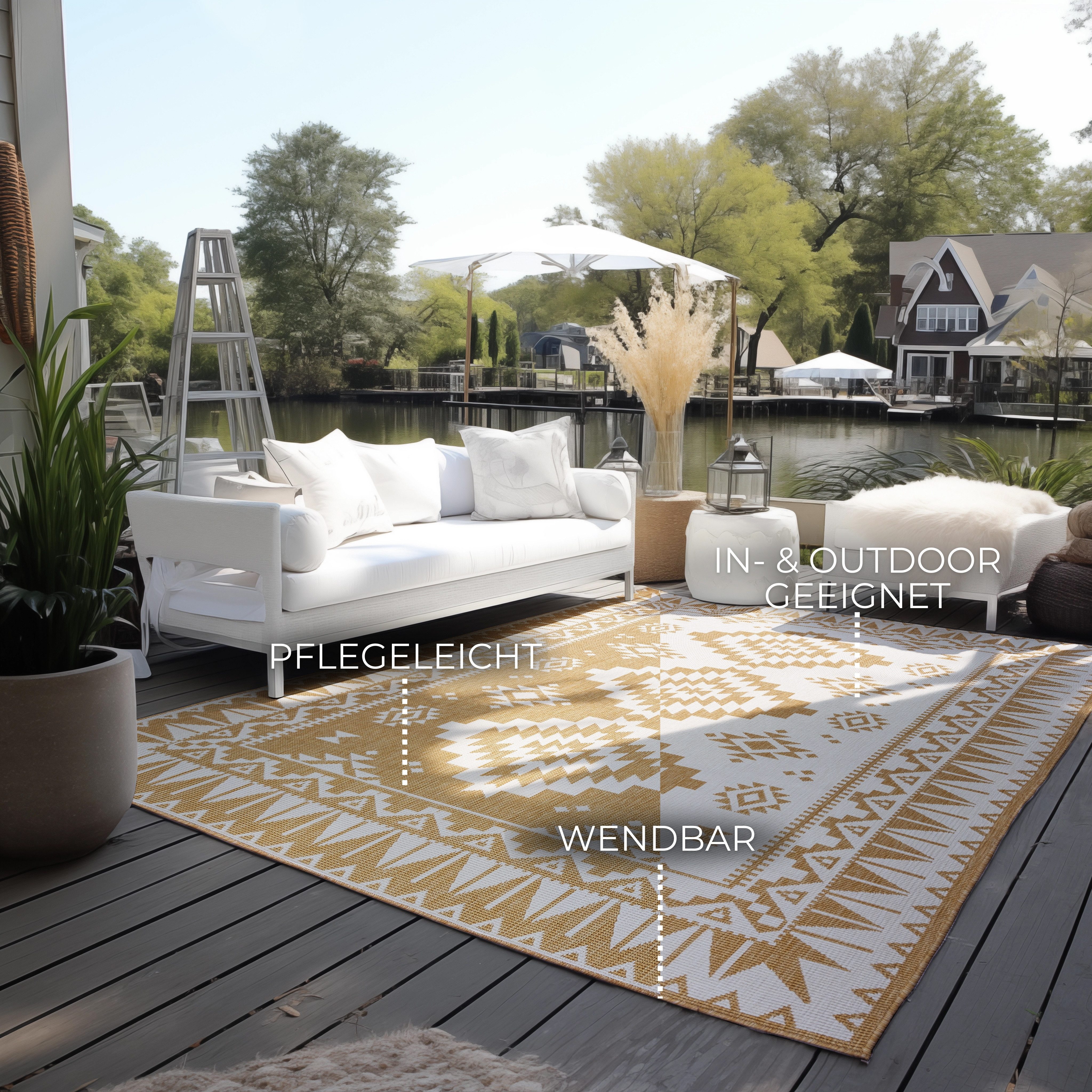 ELLE DECORATION Vloerkleed Dynamic, omkeerbaar tapijt Vlakweefsel, binnen- en buiten, modern, omkeerbaar, balkon, woonkamer, buiten