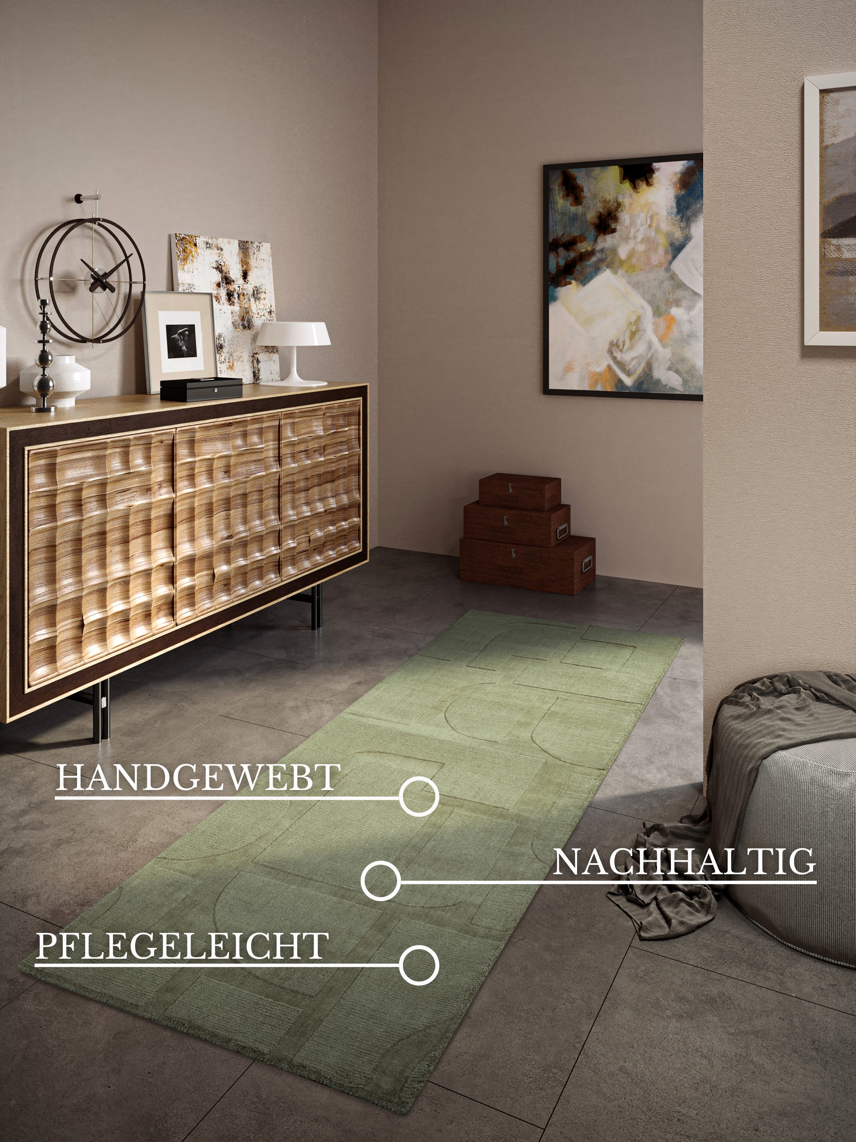Villeroy & Boch Wollen kleed Alexis Handgeweven, wol, natuur, woonkamer, geometrie, boho, design