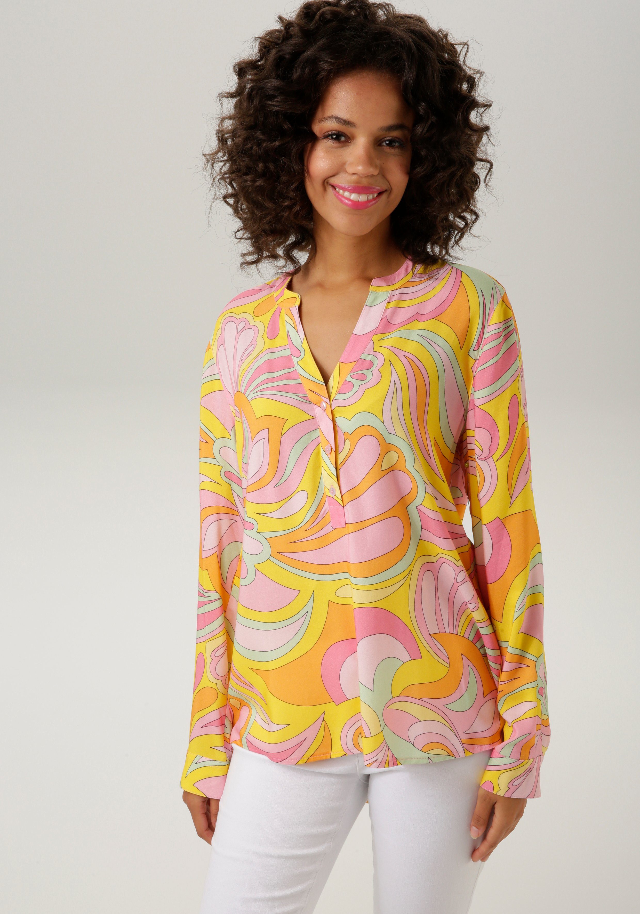 Aniston CASUAL Blouse zonder sluiting met extravagante print elk stuk is uniek