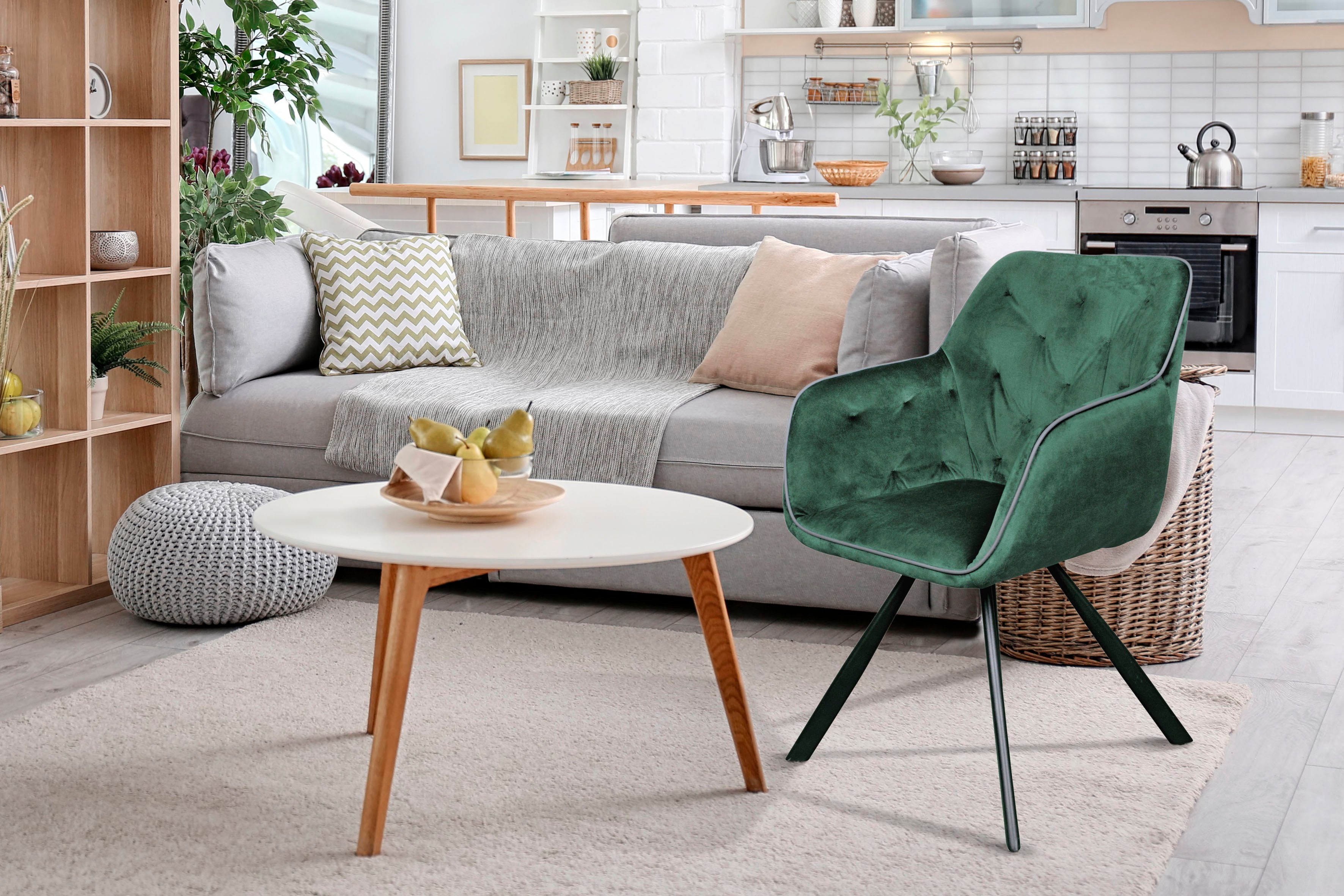 Kayoom Stoel Eann 125, stoel in retro-ontwerp, elegant ontwerp stijlvol, onderhoudsvriendelijk, fluweelzachte stofbekleding, edel ontwerp (1 stuk)